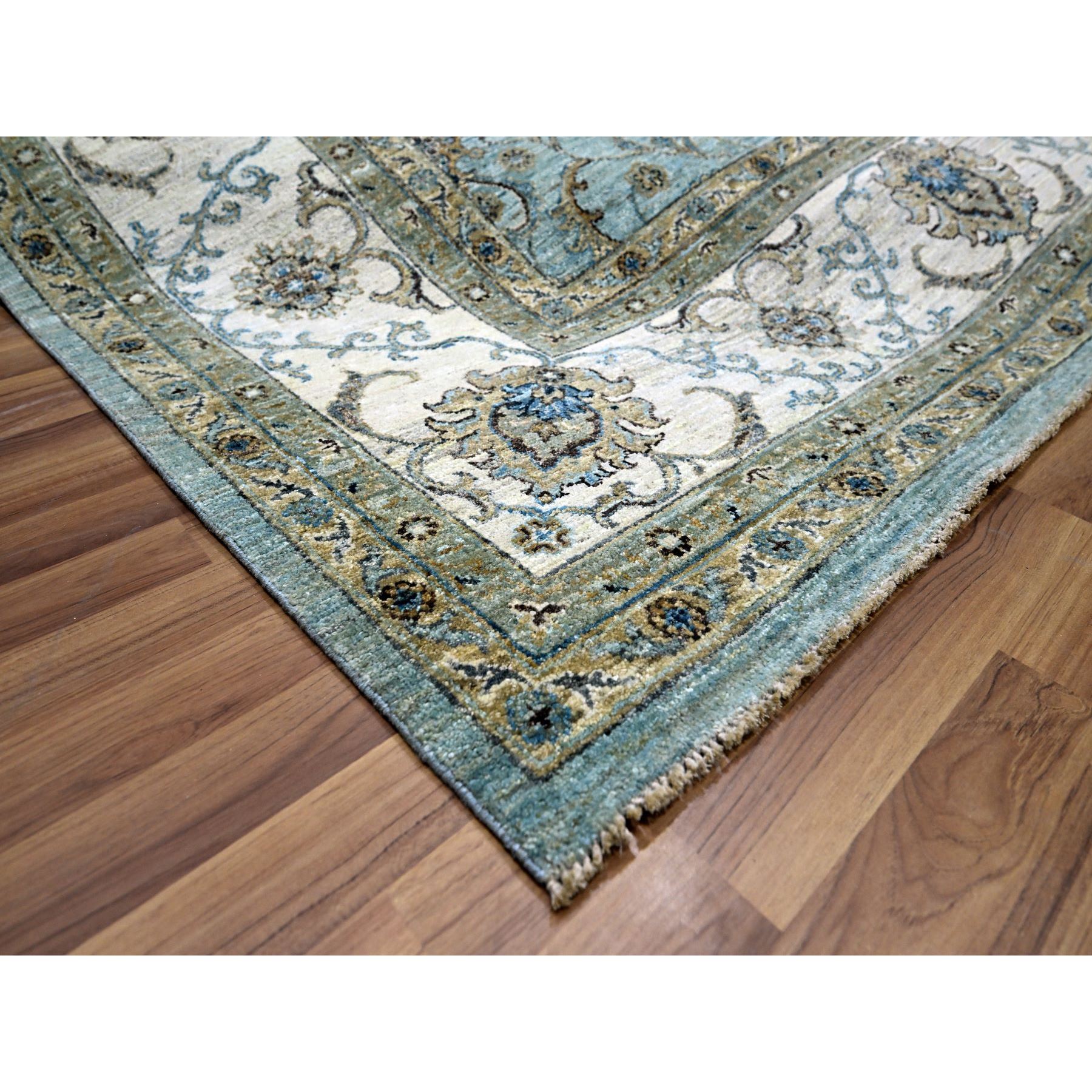 9'1"x12' Sapphire Blue, Hand Knotted, Agra, Shah Abbas Flower Vines Design, Natural Dyes, Pure Wool, Denser Weave, Oriental Rug Sh76132