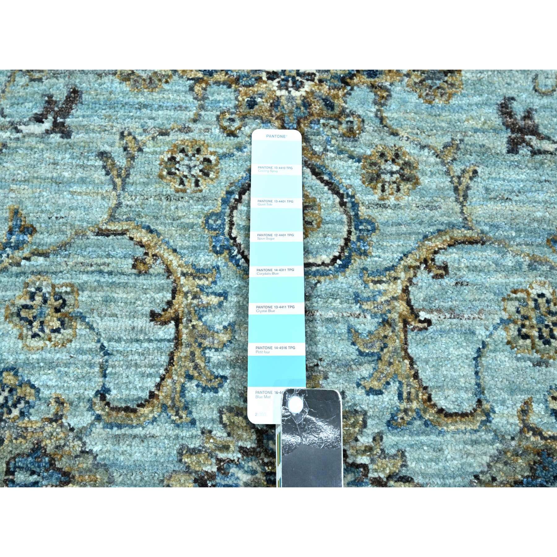 9'1"x12' Sapphire Blue, Hand Knotted, Agra, Shah Abbas Flower Vines Design, Natural Dyes, Pure Wool, Denser Weave, Oriental Rug Sh76132