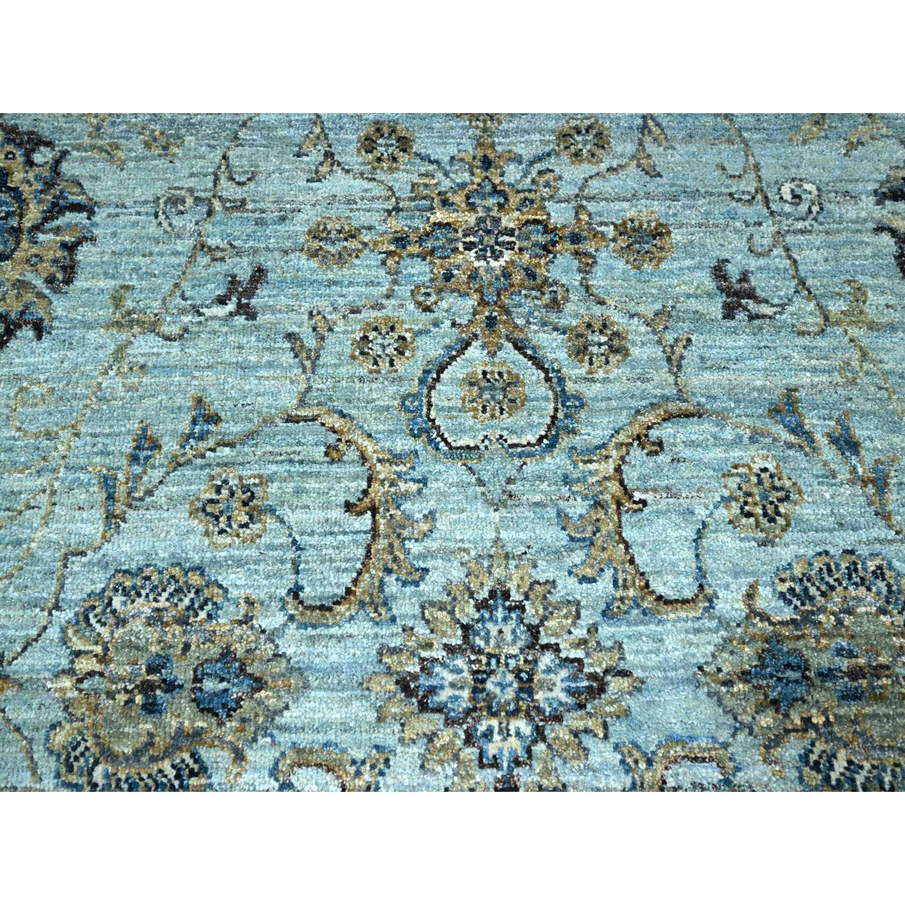 9'1"x12' Sapphire Blue, Hand Knotted, Agra, Shah Abbas Flower Vines Design, Natural Dyes, Pure Wool, Denser Weave, Oriental Rug Sh76132