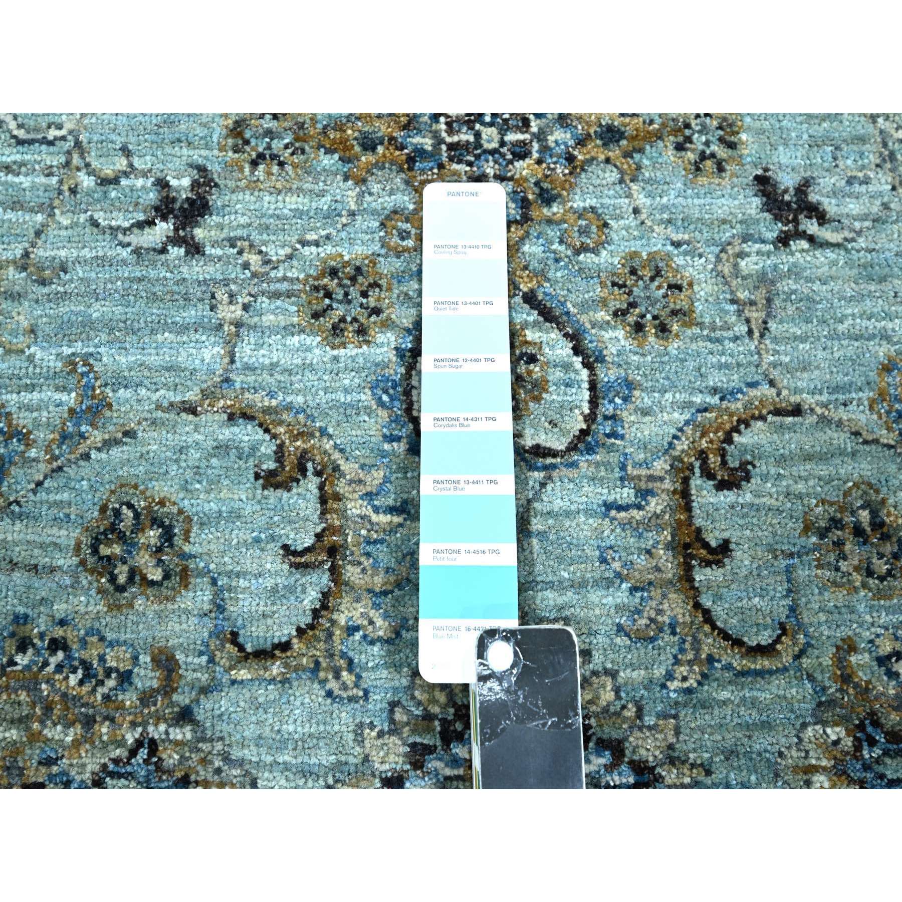 8'1"x9'10" Morning Blue, Veggie Dyes, Agra, Shah Abbas Flower Vines Design, Hand Knotted, Natural Wool, Denser Weave, Oriental Rug Sh76133