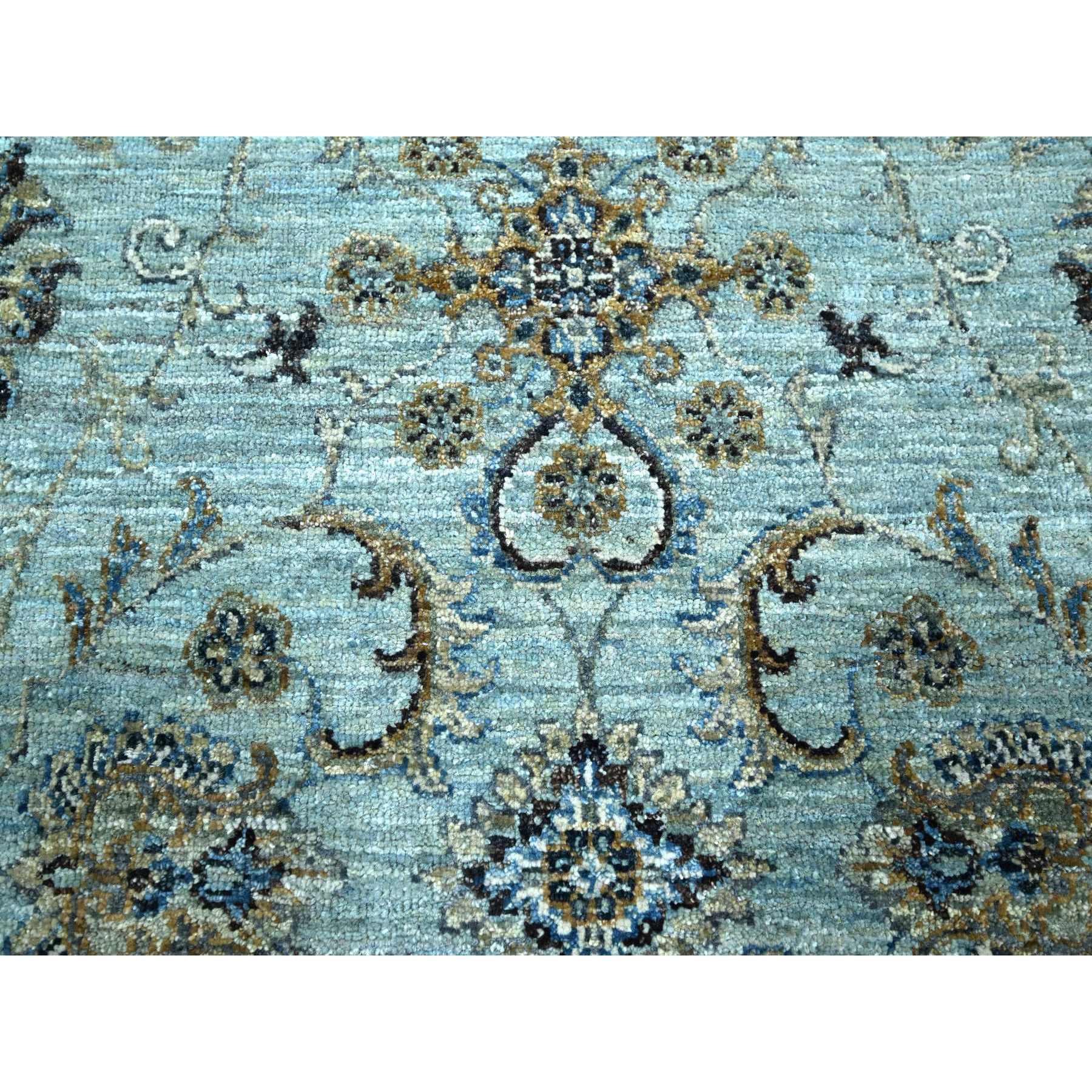 8'1"x9'10" Morning Blue, Veggie Dyes, Agra, Shah Abbas Flower Vines Design, Hand Knotted, Natural Wool, Denser Weave, Oriental Rug Sh76133