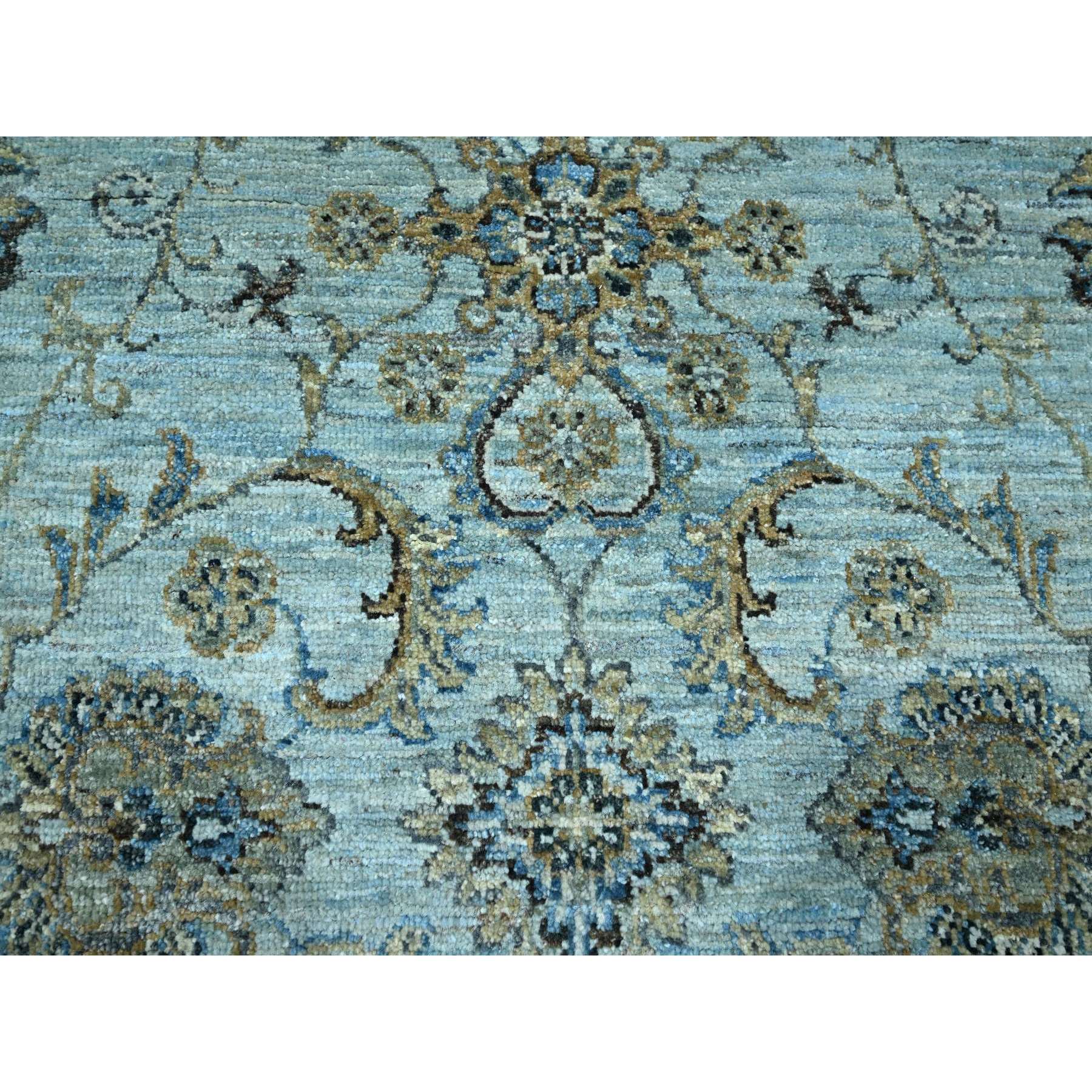 8'1"x8'1" Crystal Blue, Agra, Shah Abbas Flower Vines Design, Luxurious Wool, Denser Weave, Vegetable Dyes, Hand Knotted, Square, Oriental Rug Sh76134