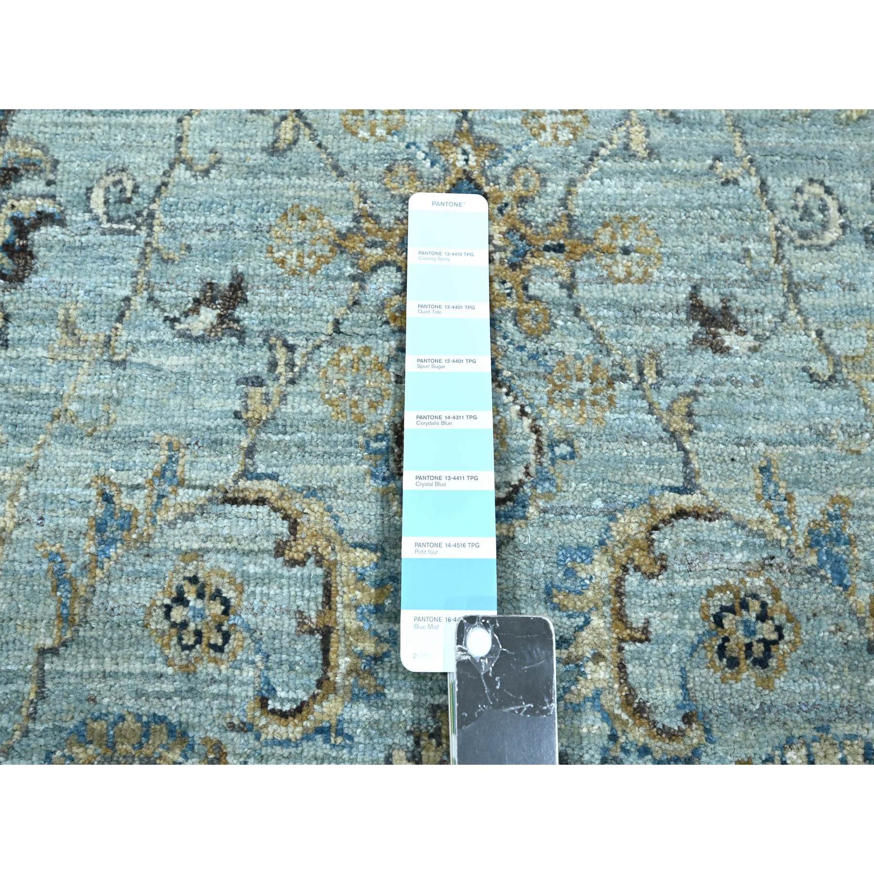 6'x9'1" Baby Blue, Hand Knotted, Agra, Shah Abbas Flower Vines Design, Pure Wool, Veggie Dyes, Denser Weave, Oriental Rug Sh76137