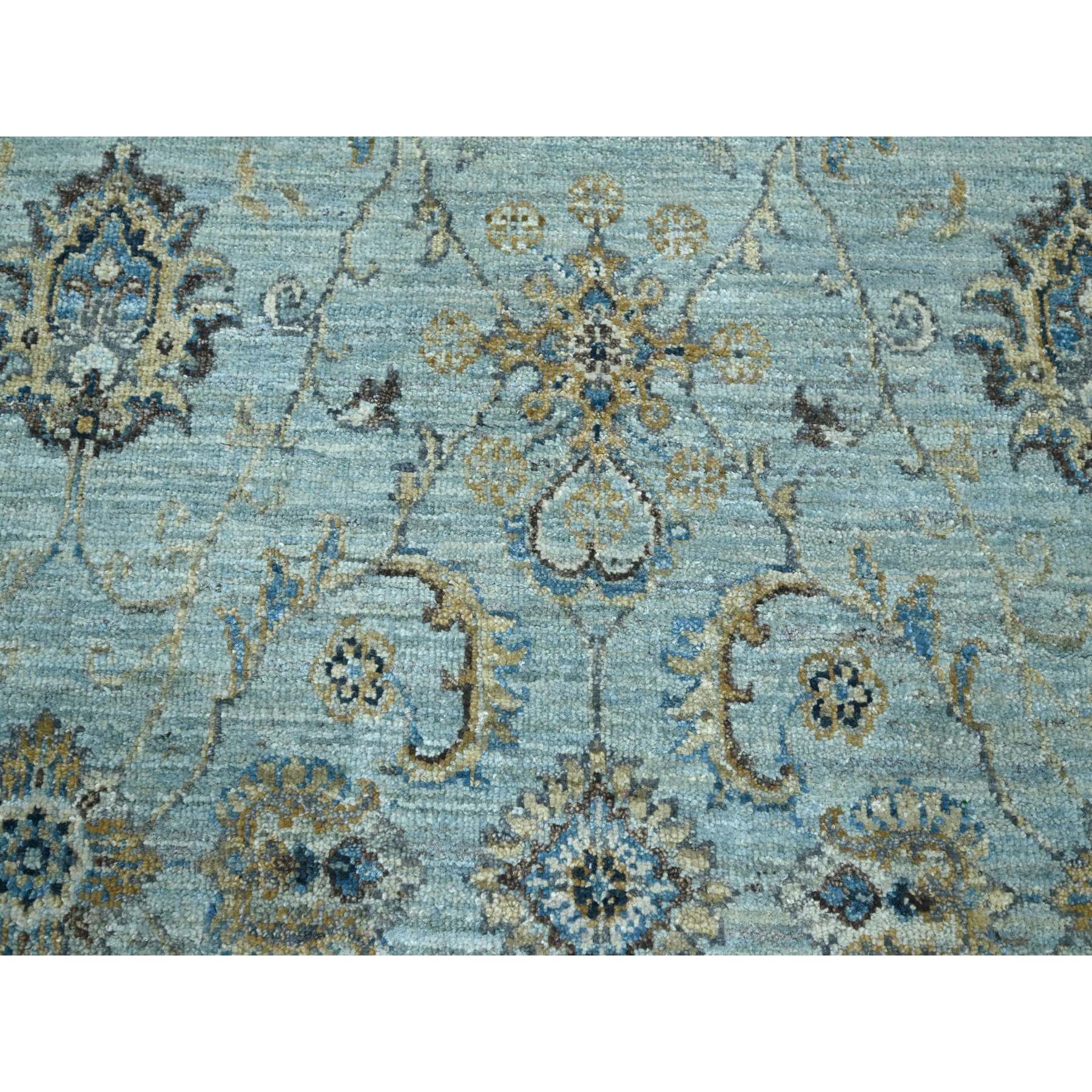 6'x9'1" Baby Blue, Hand Knotted, Agra, Shah Abbas Flower Vines Design, Pure Wool, Veggie Dyes, Denser Weave, Oriental Rug Sh76137