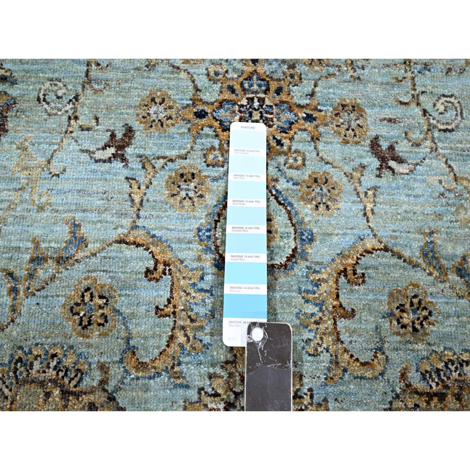 7'x7' Crystal Blue, Natural Dyes, Agra, Shah Abbas Flower Vines Design, Hand Knotted, Luxurious Wool, Denser Weave, Round, Oriental Rug Sh76138