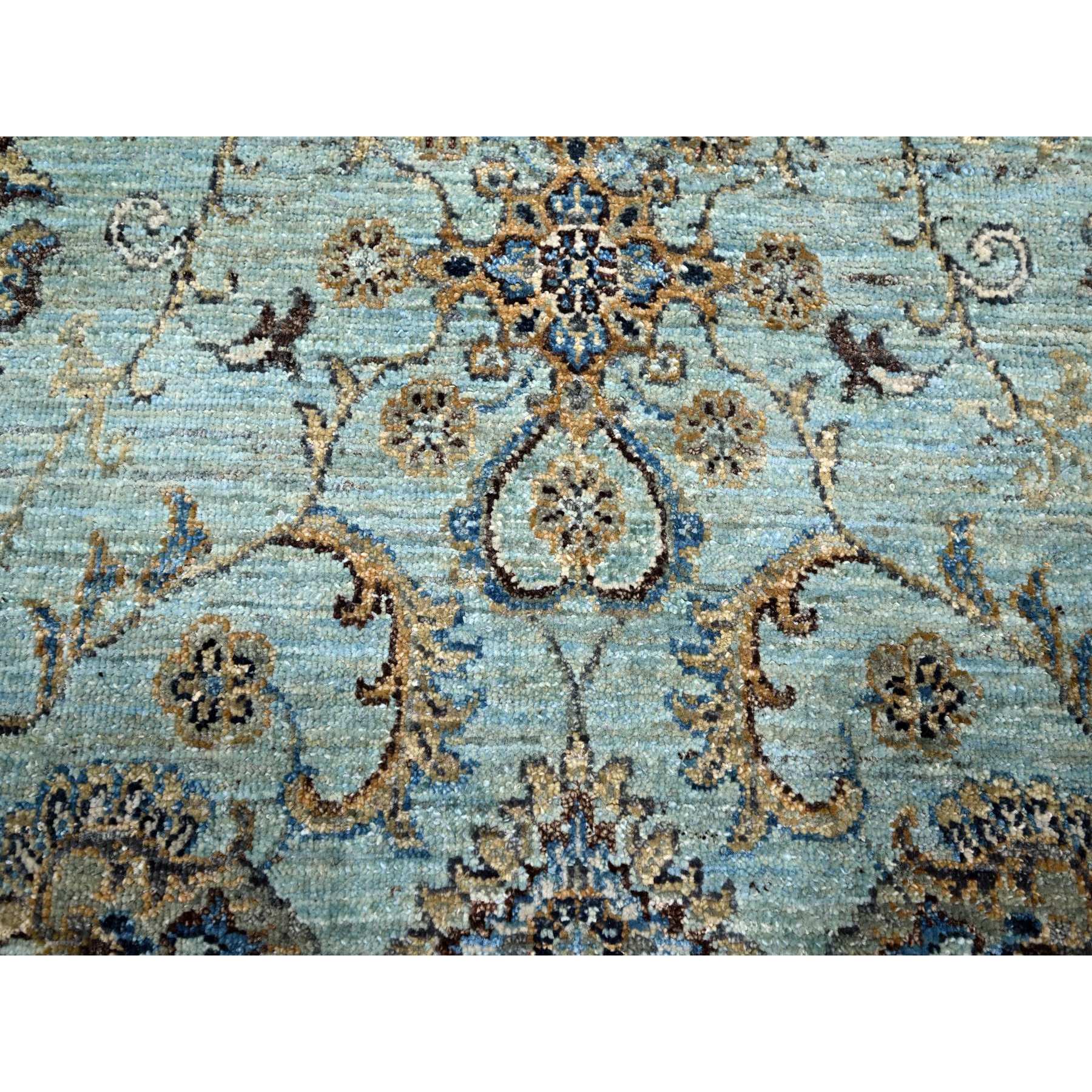 7'x7' Crystal Blue, Natural Dyes, Agra, Shah Abbas Flower Vines Design, Hand Knotted, Luxurious Wool, Denser Weave, Round, Oriental Rug Sh76138