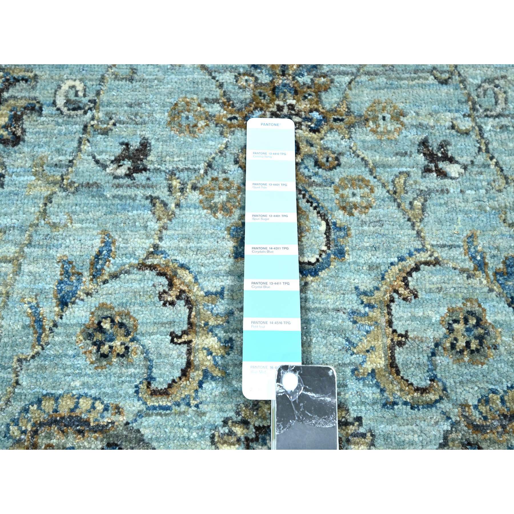 6'1"x6'1" Cerulean Blue, Hand Knotted, Agra, Shah Abbas Flower Vines Design, Vegetable Dyes, Luxurious Wool, Denser Weave, Round, Oriental Rug Sh76139