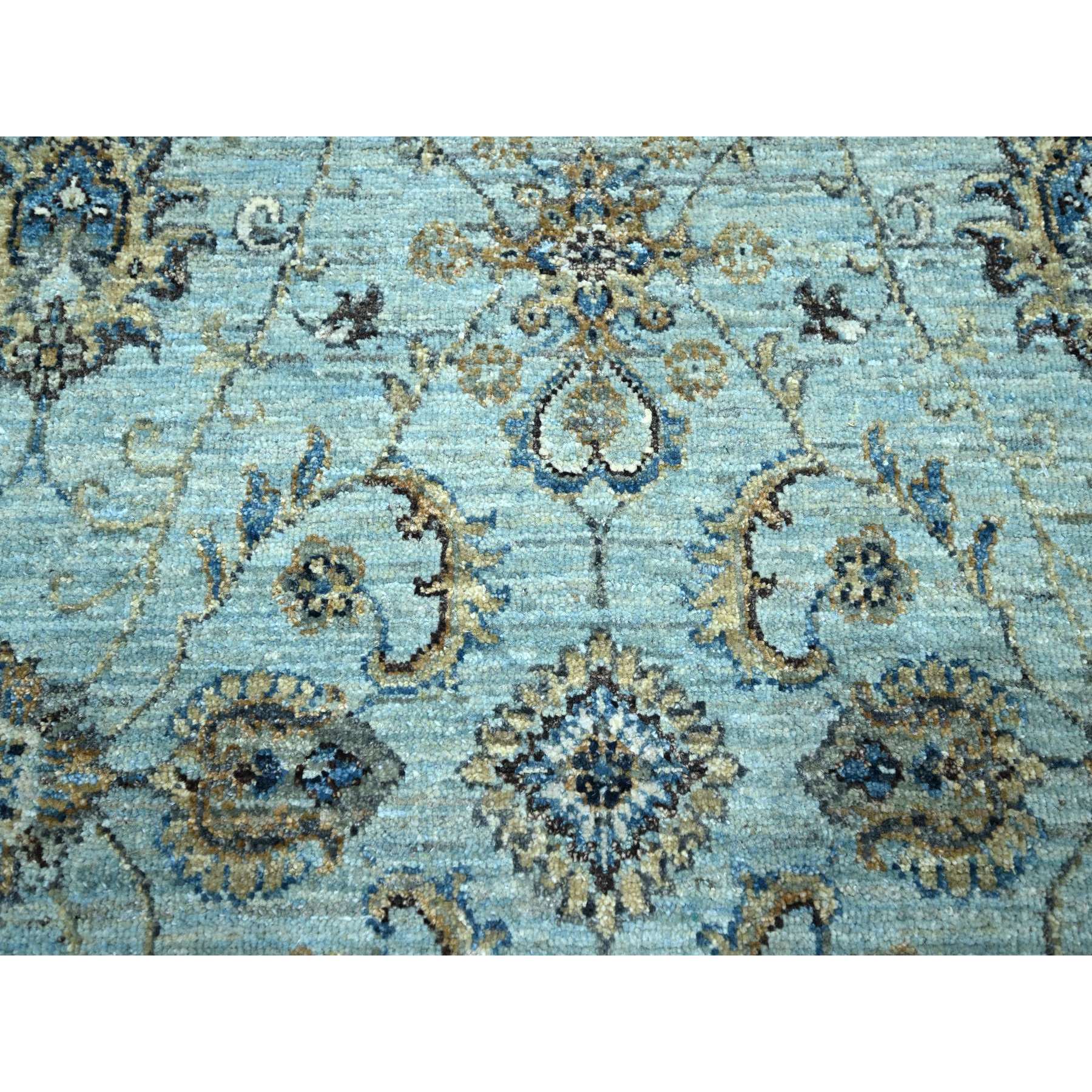 6'1"x6'1" Cerulean Blue, Hand Knotted, Agra, Shah Abbas Flower Vines Design, Vegetable Dyes, Luxurious Wool, Denser Weave, Round, Oriental Rug Sh76139