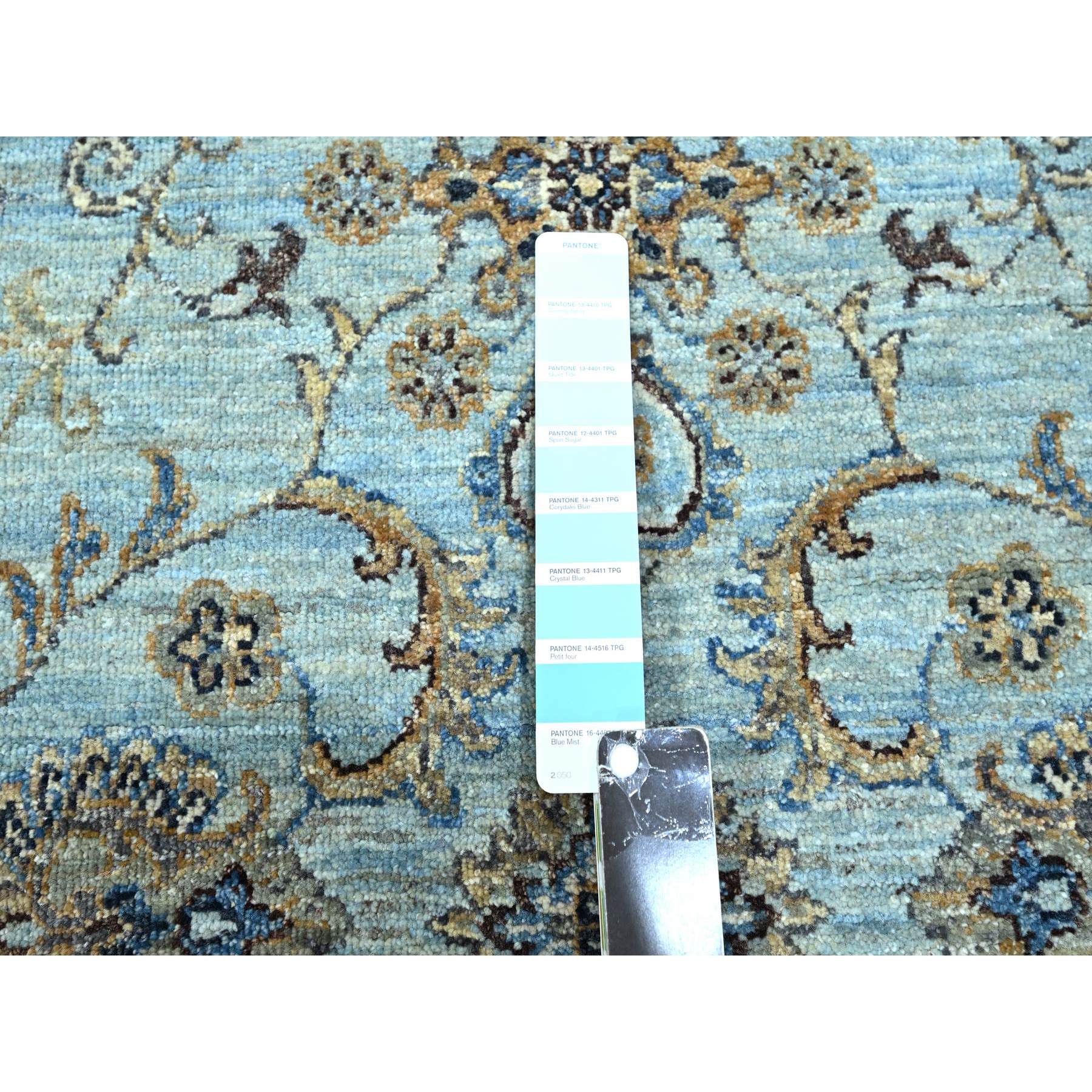 8'x8' Crystal Blue, Agra, Shah Abbas Flower Vines Design, Hand Knotted, Pure Wool, Natural Dyes, Denser Weave, Round, Oriental Rug Sh76140