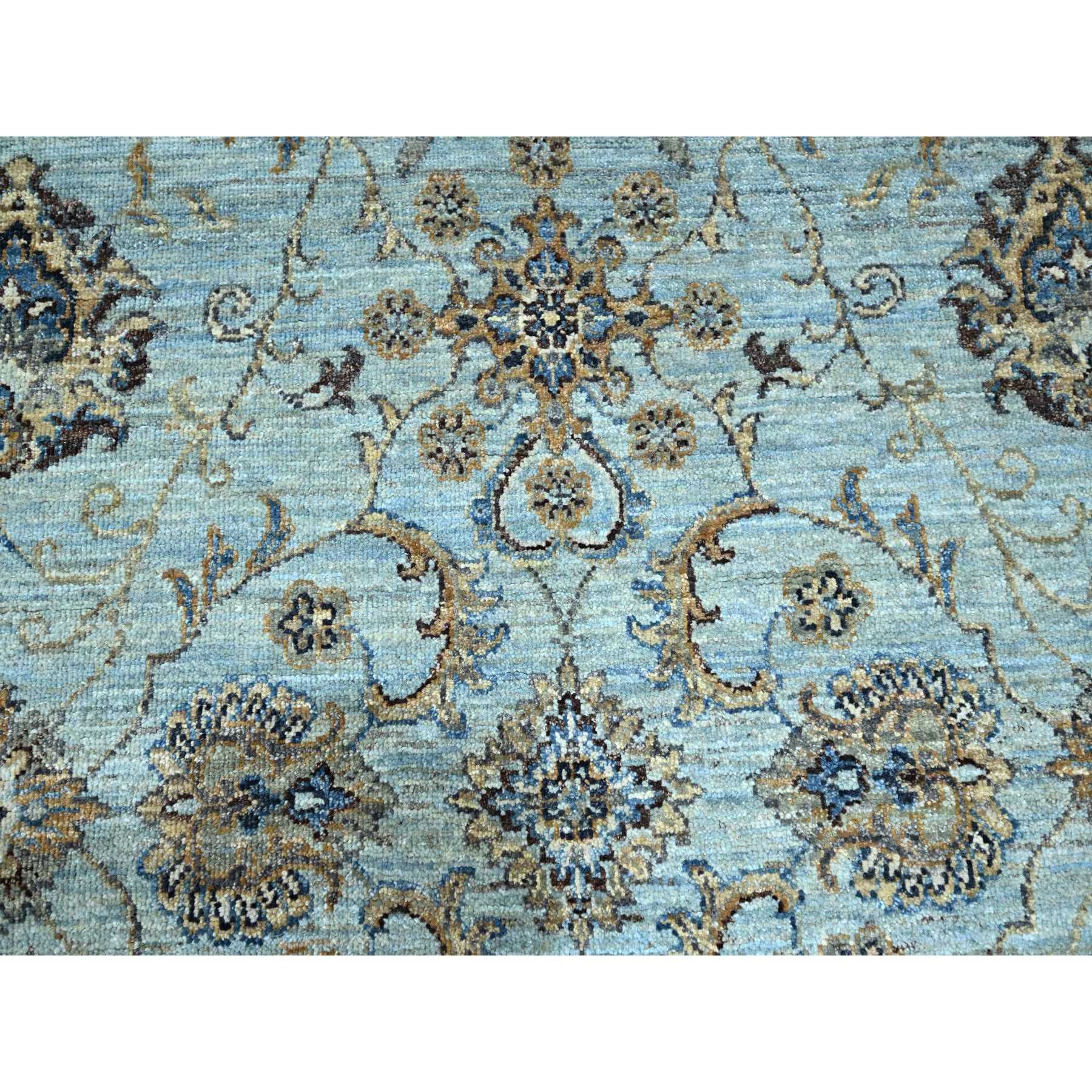 8'x8' Crystal Blue, Agra, Shah Abbas Flower Vines Design, Hand Knotted, Pure Wool, Natural Dyes, Denser Weave, Round, Oriental Rug Sh76140