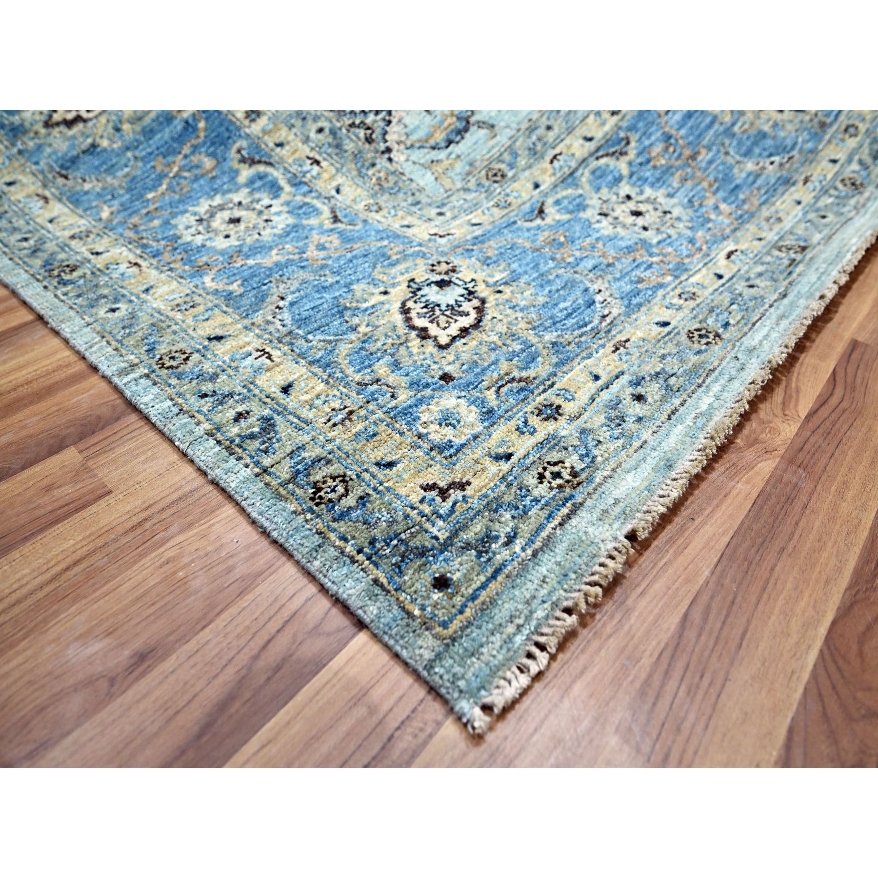 8'x8' Iceberg Blue, Agra, All Over Shah Abbas Flower Design, Veggie Dyes, Denser Weave, Pure Wool, Hand Knotted, Square, Oriental Rug Sh76141