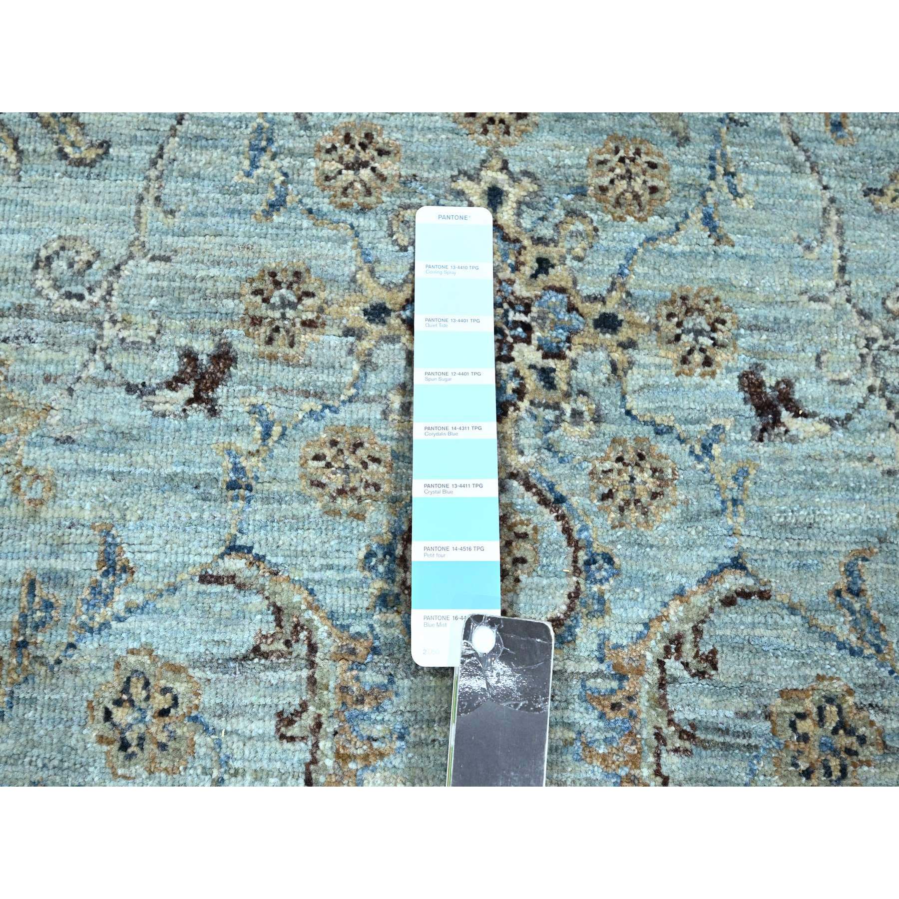 8'x8' Iceberg Blue, Agra, All Over Shah Abbas Flower Design, Veggie Dyes, Denser Weave, Pure Wool, Hand Knotted, Square, Oriental Rug Sh76141