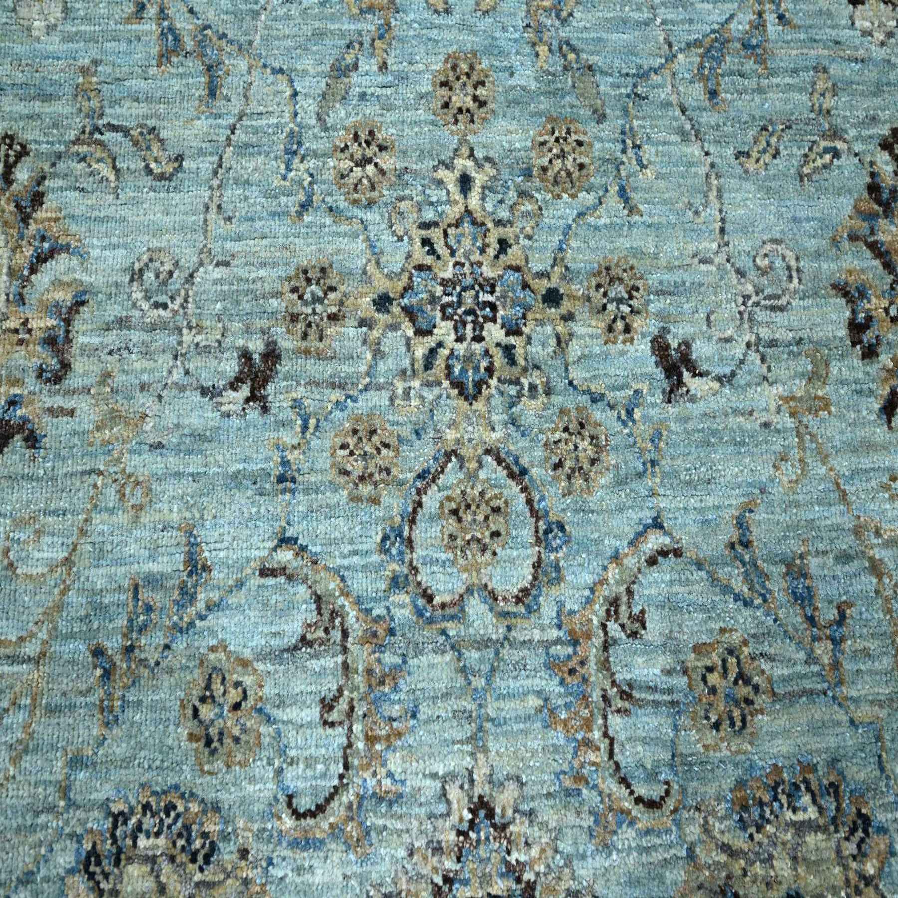 8'x8' Iceberg Blue, Agra, All Over Shah Abbas Flower Design, Veggie Dyes, Denser Weave, Pure Wool, Hand Knotted, Square, Oriental Rug Sh76141