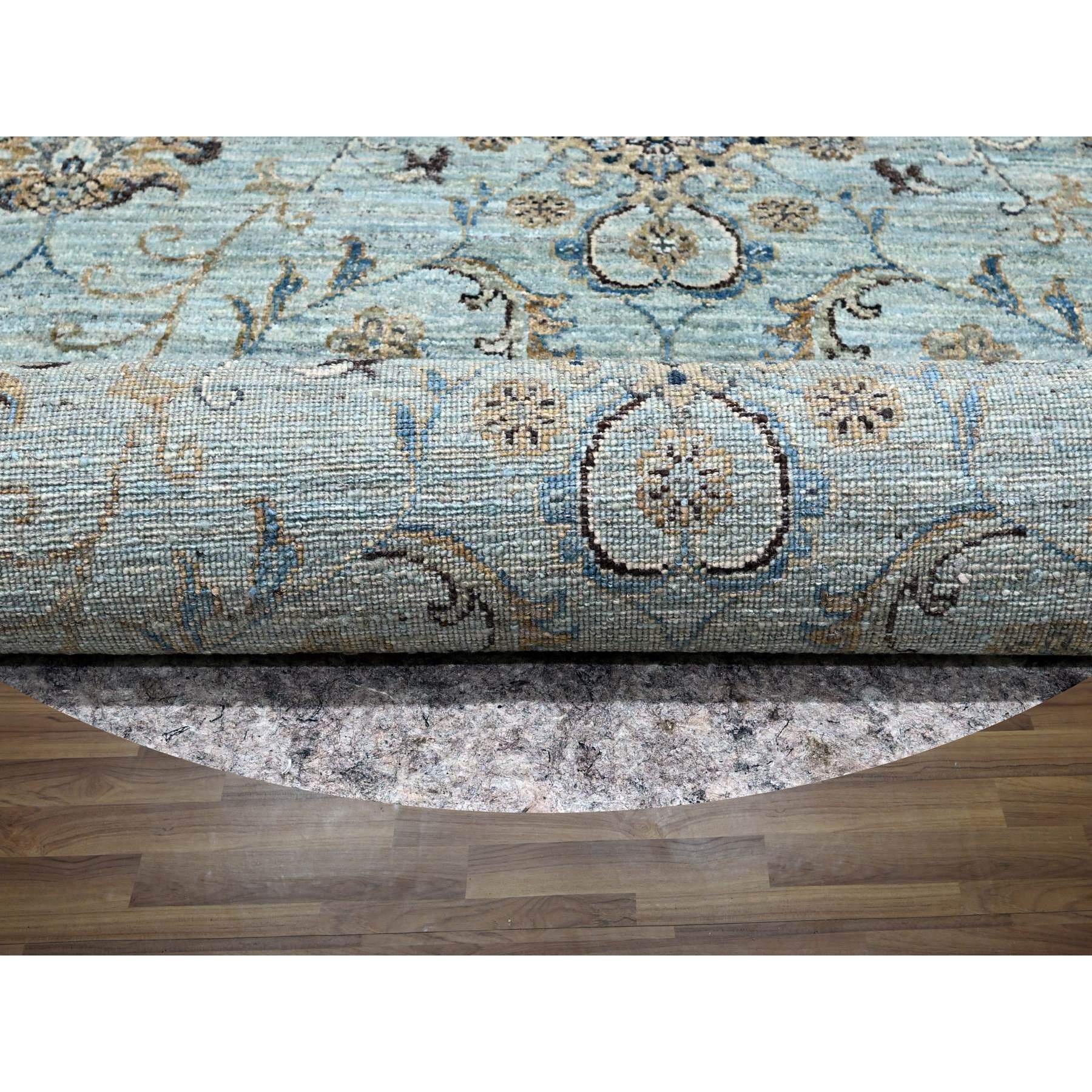 9'x9' Cerulean Blue, Agra, All Over Shah Abbas Flower Design, Veggie Dyes, Densely Woven, Natural Wool, Hand Knotted, Round, Oriental Rug Sh76142