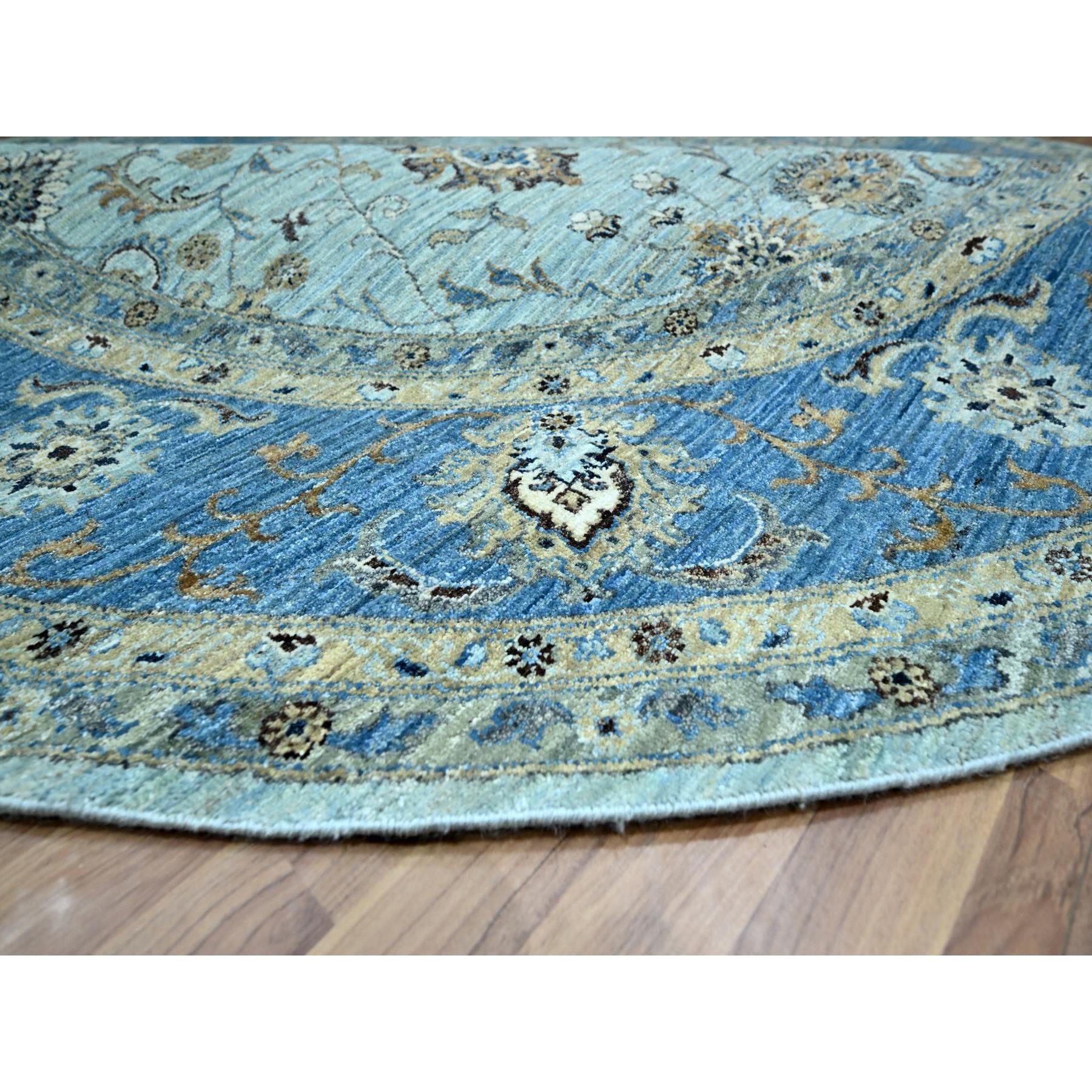 9'x9' Cerulean Blue, Agra, All Over Shah Abbas Flower Design, Veggie Dyes, Densely Woven, Natural Wool, Hand Knotted, Round, Oriental Rug Sh76142