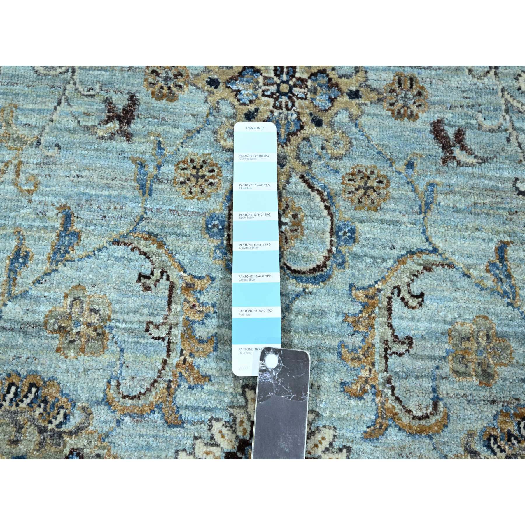 9'x9' Cerulean Blue, Agra, All Over Shah Abbas Flower Design, Veggie Dyes, Densely Woven, Natural Wool, Hand Knotted, Round, Oriental Rug Sh76142
