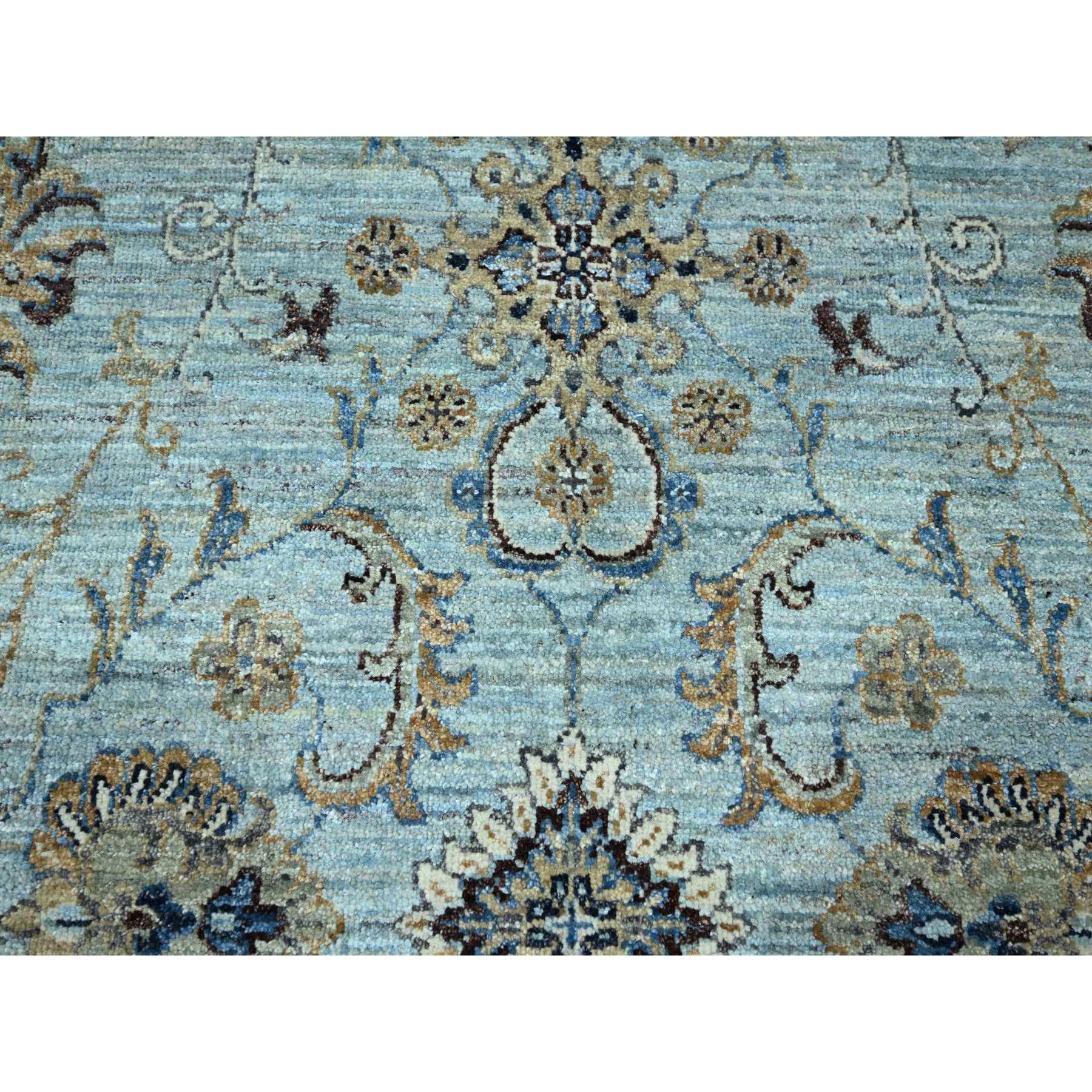 9'x9' Cerulean Blue, Agra, All Over Shah Abbas Flower Design, Veggie Dyes, Densely Woven, Natural Wool, Hand Knotted, Round, Oriental Rug Sh76142