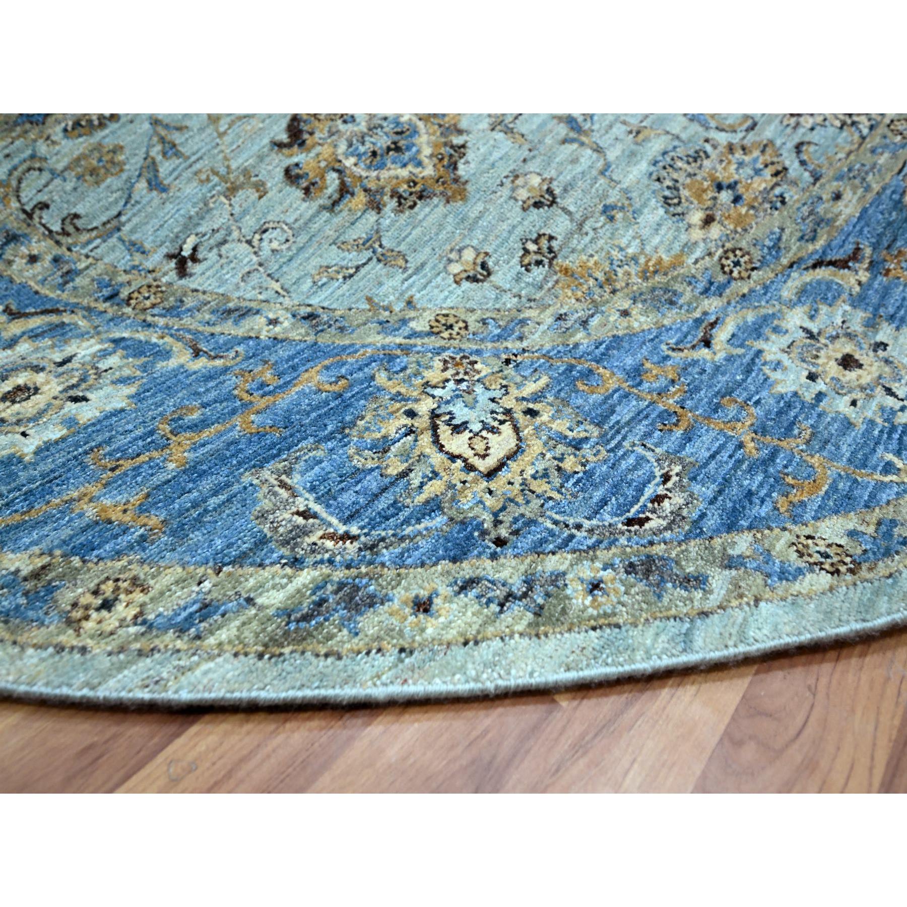 7'2"x7'2" Powder Blue, Denser Weave, Agra, All Over Shah Abbas Flower Design, Vegetable Dyes, Pure Wool, Hand Knotted, Round, Oriental Rug Sh76143