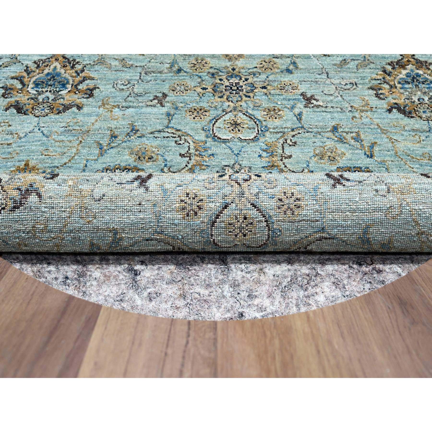 7'1"x7'1" Arctic Blue, All Over Shah Abbas Flower Design, Natural Dyes, Densely Woven, Agra, Pure Wool, Hand Knotted, Round, Oriental Rug Sh76144