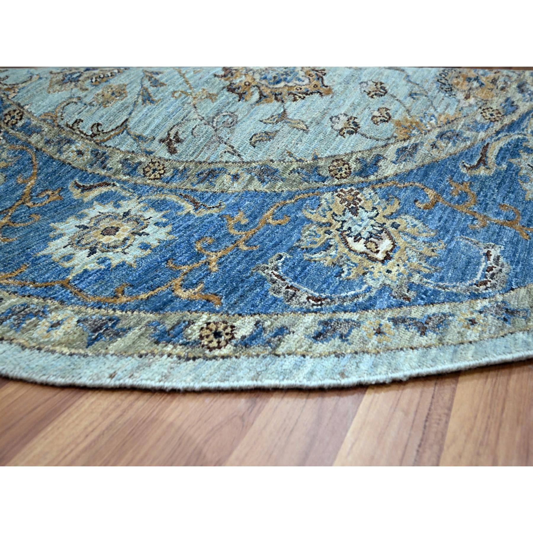 7'1"x7'1" Arctic Blue, All Over Shah Abbas Flower Design, Natural Dyes, Densely Woven, Agra, Pure Wool, Hand Knotted, Round, Oriental Rug Sh76144