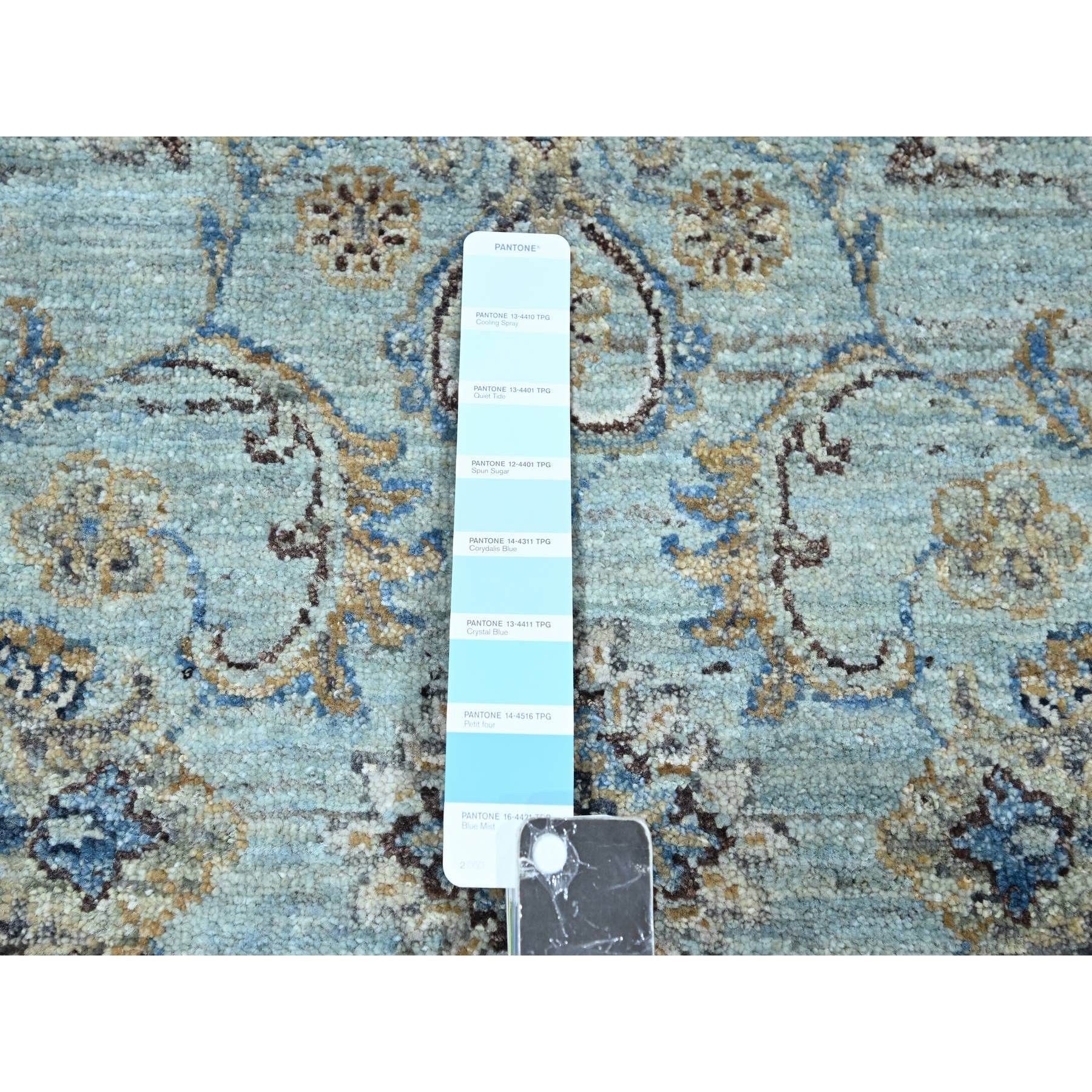 7'1"x7'1" Arctic Blue, All Over Shah Abbas Flower Design, Natural Dyes, Densely Woven, Agra, Pure Wool, Hand Knotted, Round, Oriental Rug Sh76144