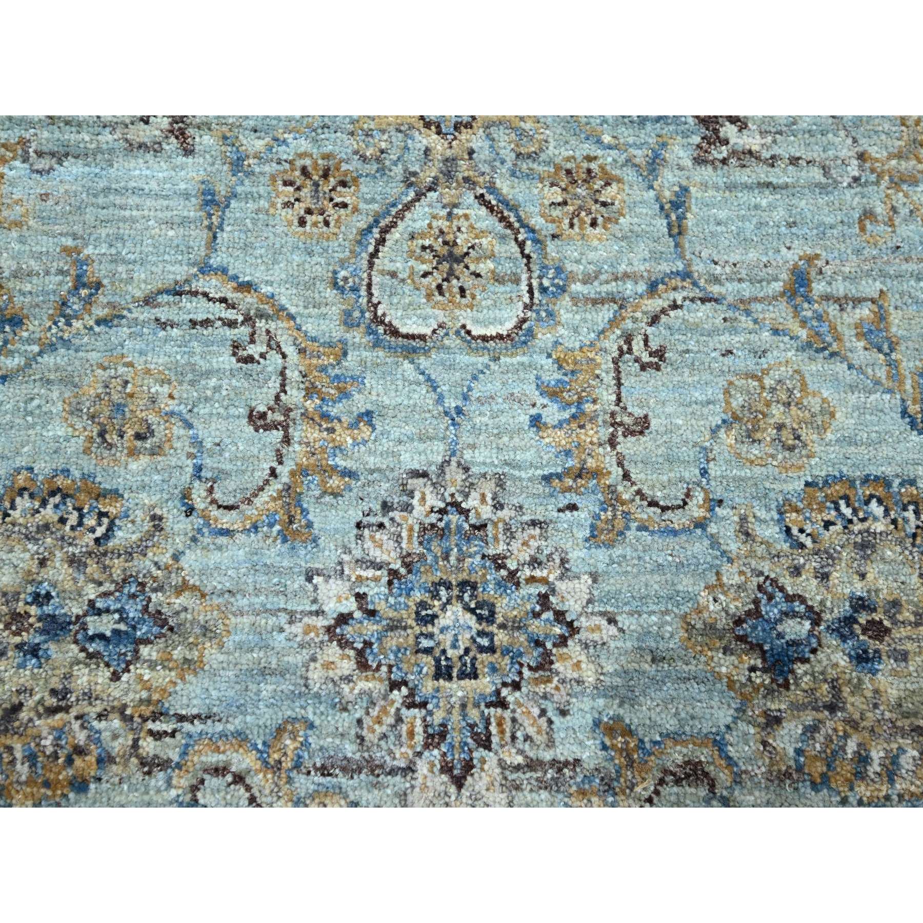 7'1"x7'1" Arctic Blue, All Over Shah Abbas Flower Design, Natural Dyes, Densely Woven, Agra, Pure Wool, Hand Knotted, Round, Oriental Rug Sh76144