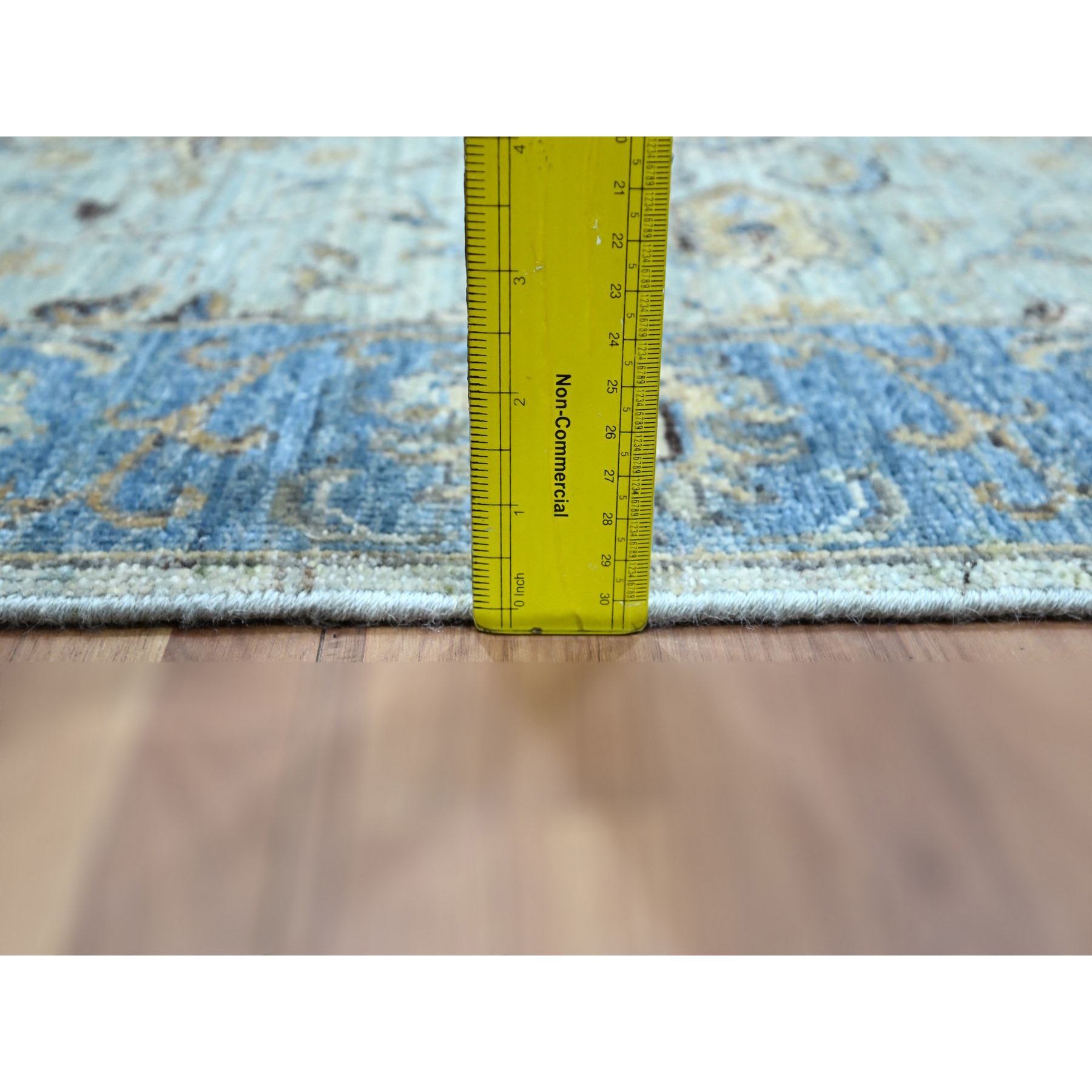 2'7"x8'1" Powder Blue, All Over Shah Abbas Flower Design, Vegetable Dyes, Denser Weave, Agra, Natural Wool, Hand Knotted, Runner, Oriental Rug Sh76145