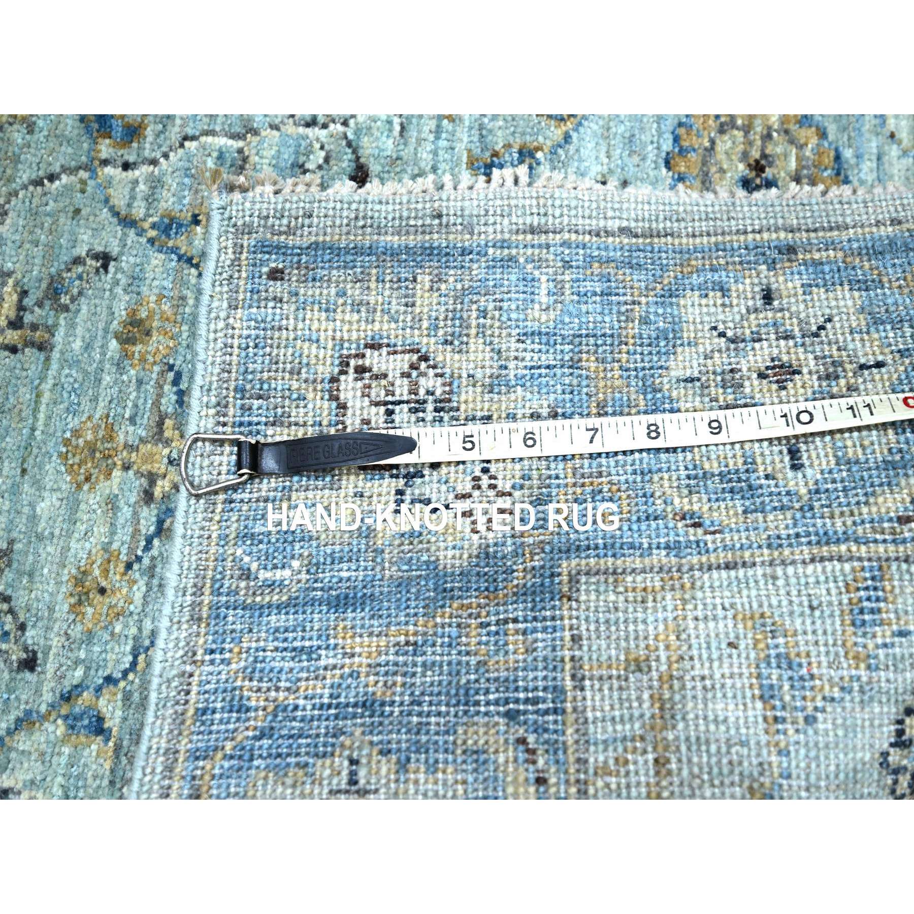 2'7"x8'1" Powder Blue, All Over Shah Abbas Flower Design, Vegetable Dyes, Denser Weave, Agra, Natural Wool, Hand Knotted, Runner, Oriental Rug Sh76145
