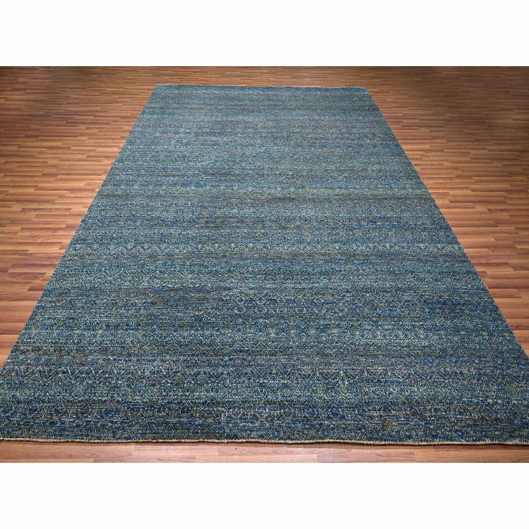 9'x12'1" Aegean Blue, Kohinoor Herat Small Geometric Repetitive Design, Hand Knotted, Soft to the Touch, Pure Wool, Oriental Rug Sh76148