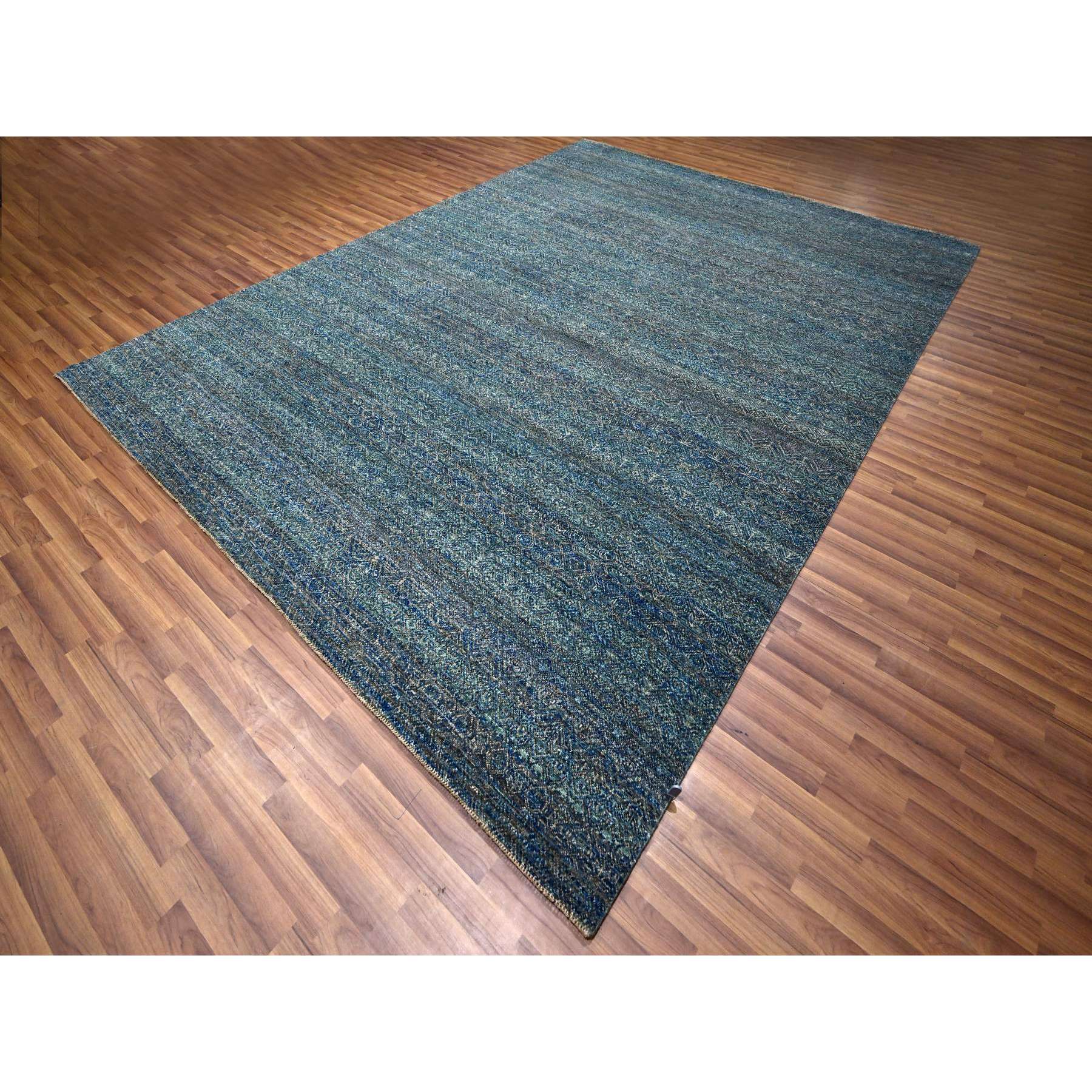 9'x12'1" Aegean Blue, Kohinoor Herat Small Geometric Repetitive Design, Hand Knotted, Soft to the Touch, Pure Wool, Oriental Rug Sh76148