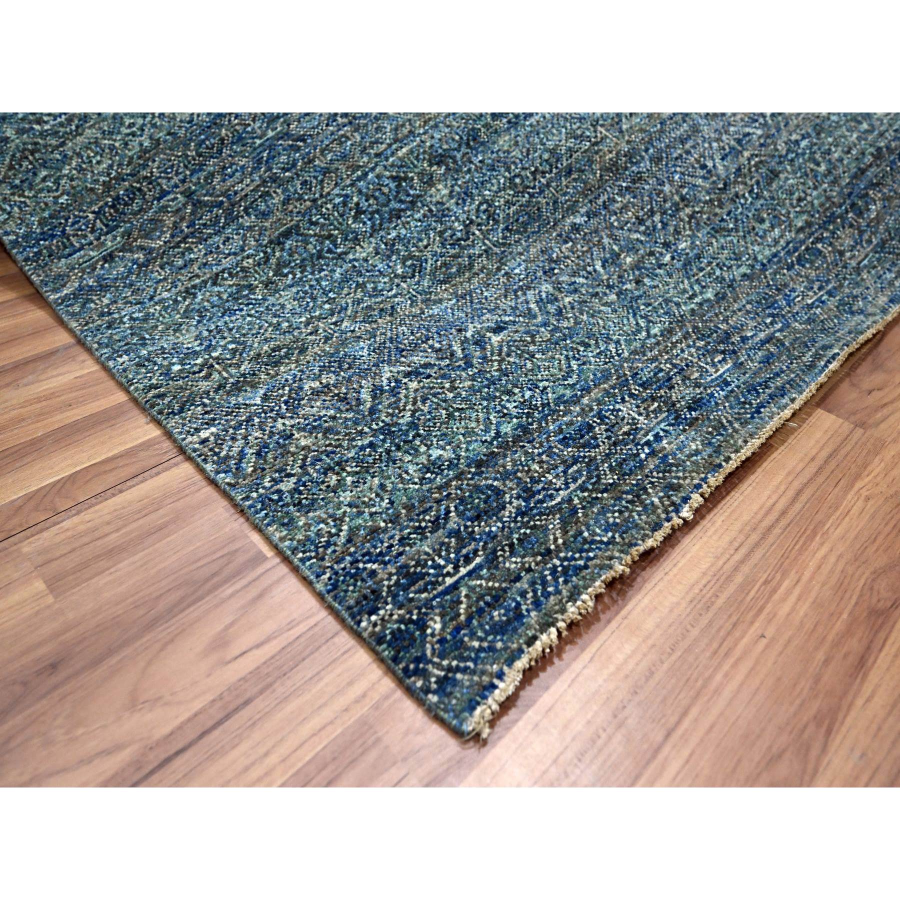 9'x12'1" Aegean Blue, Kohinoor Herat Small Geometric Repetitive Design, Hand Knotted, Soft to the Touch, Pure Wool, Oriental Rug Sh76148