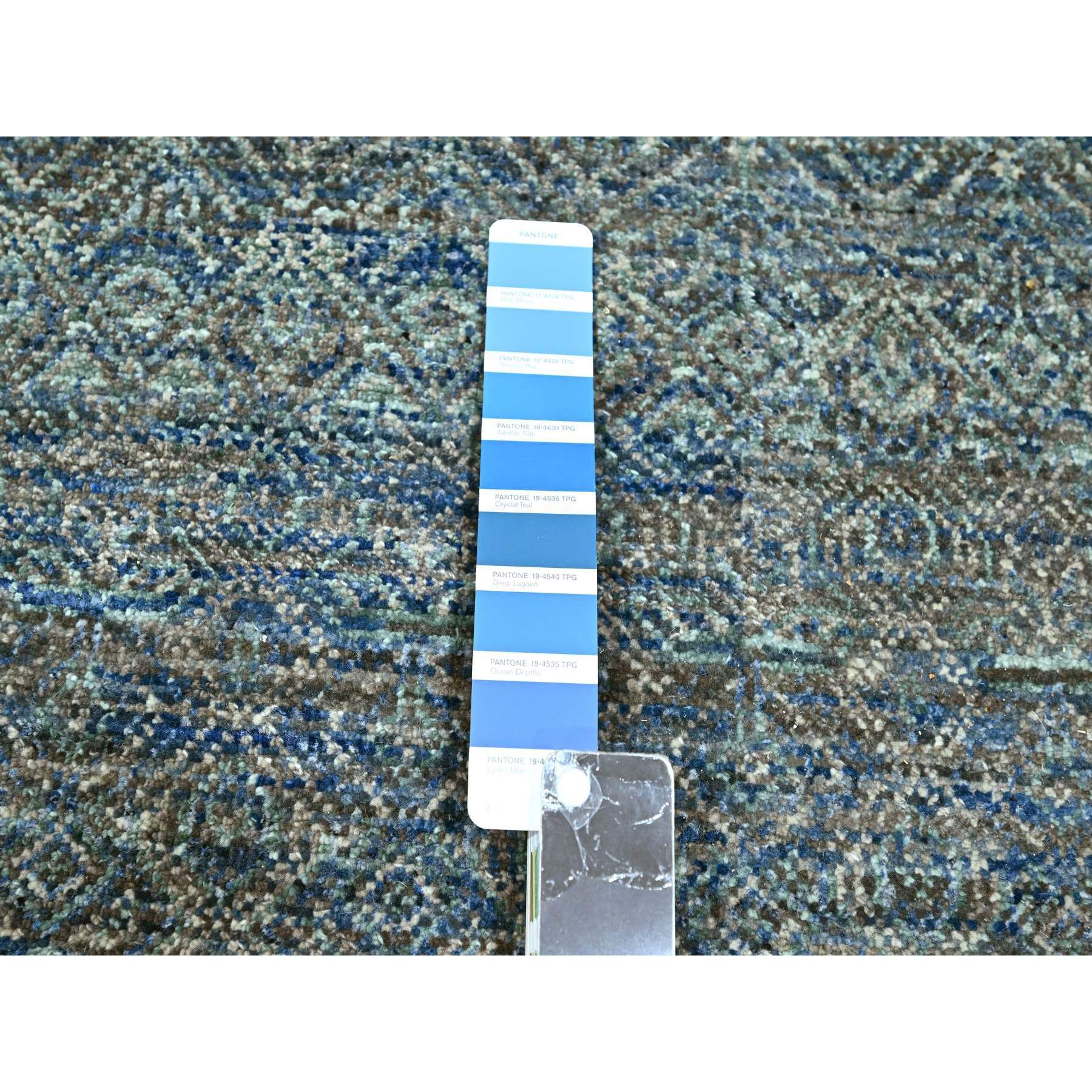 9'x12'1" Aegean Blue, Kohinoor Herat Small Geometric Repetitive Design, Hand Knotted, Soft to the Touch, Pure Wool, Oriental Rug Sh76148