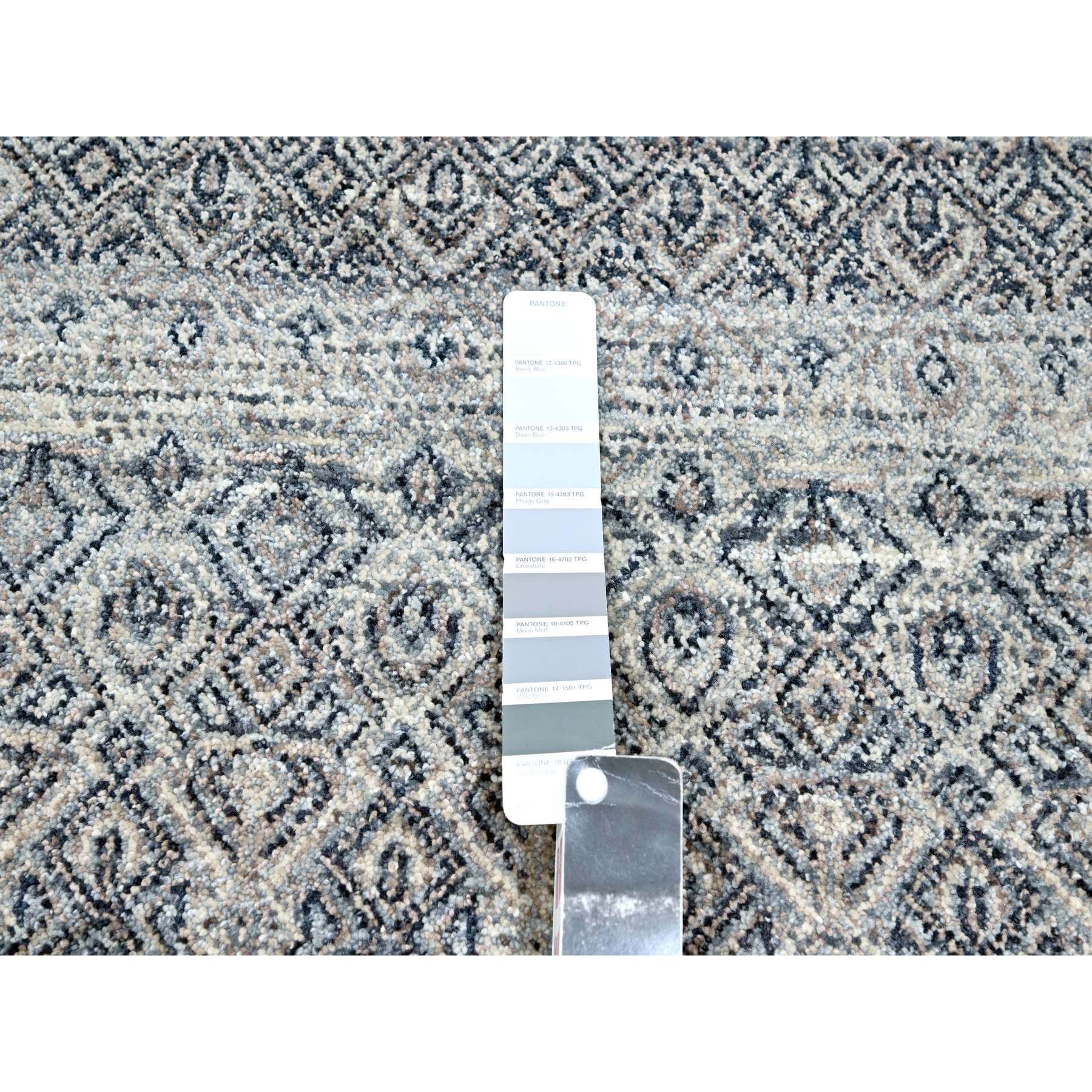 9'1"x12'1" Shades of Gray, Kohinoor Herat Pattern, Small Repetitive Geometric Diamond Design, Pure Wool, Hand Knotted, Tone on Tone, Borderless, Soft To The Touch, Oriental Rug Sh76150
