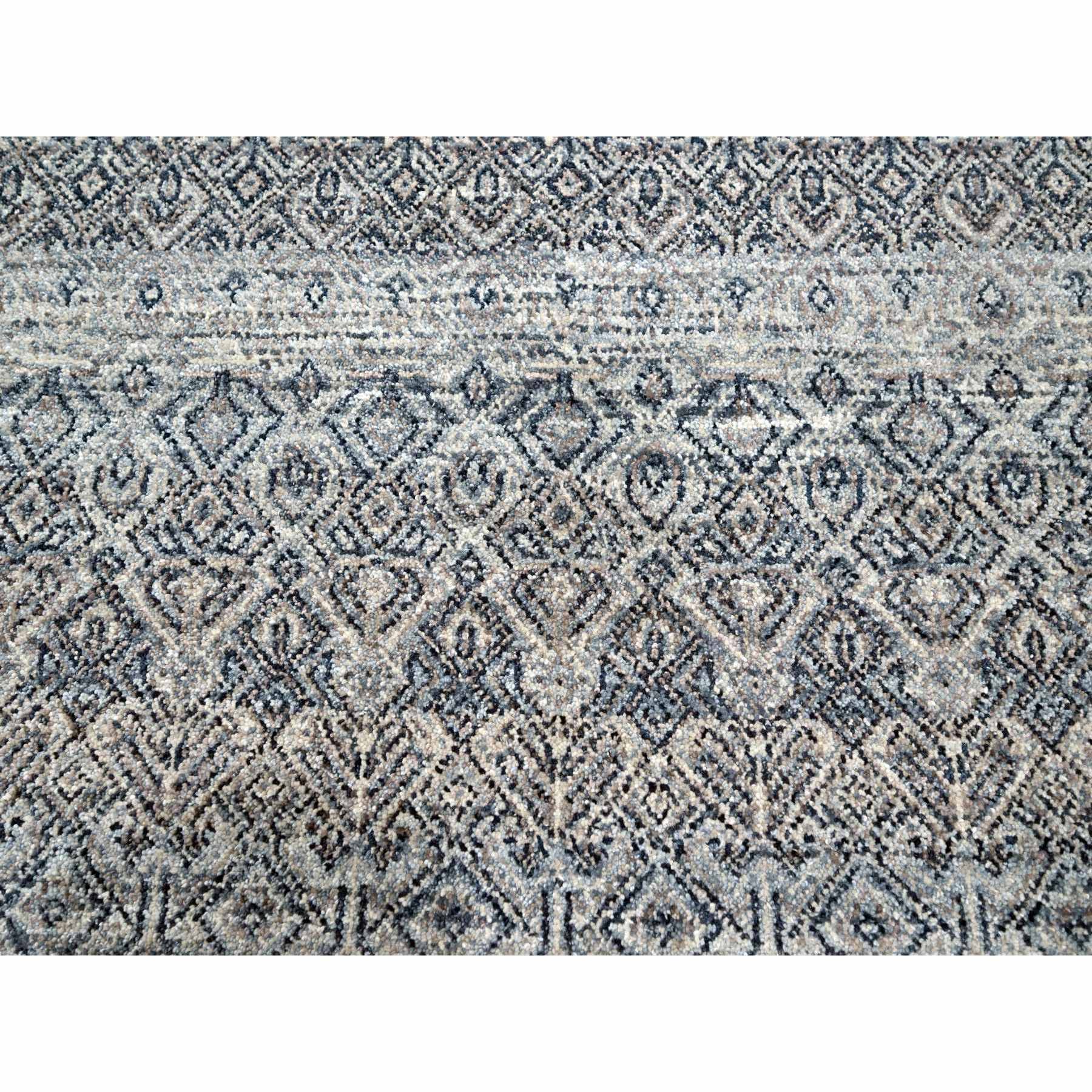 9'1"x12'1" Shades of Gray, Kohinoor Herat Pattern, Small Repetitive Geometric Diamond Design, Pure Wool, Hand Knotted, Tone on Tone, Borderless, Soft To The Touch, Oriental Rug Sh76150