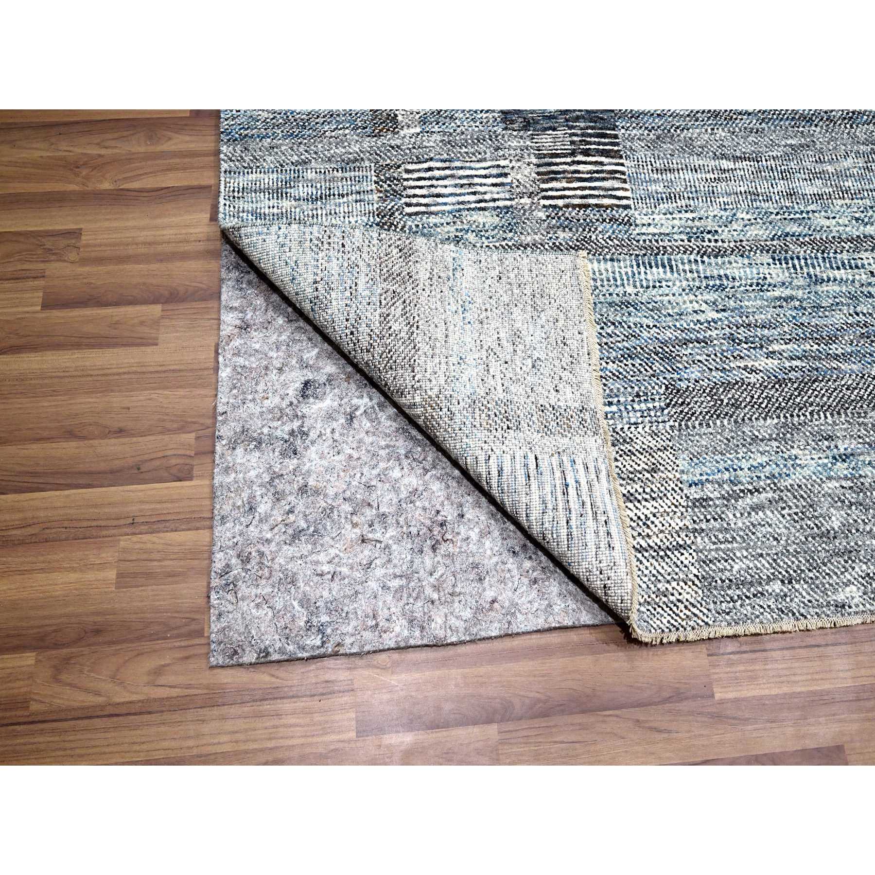 9'x12'1" Barely Blue with Brown, Modern Geometric Opened Up Plaid Design, 100% Wool, Hand Knotted, Thick and Plush, Oriental Rug Sh76152
