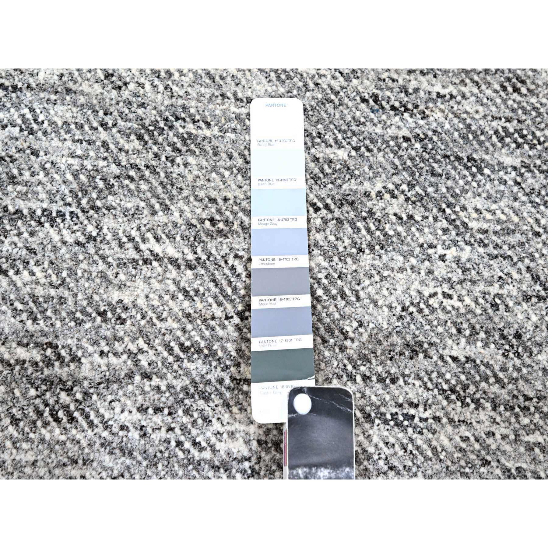 9'x12'1" Barely Blue with Brown, Modern Geometric Opened Up Plaid Design, 100% Wool, Hand Knotted, Thick and Plush, Oriental Rug Sh76152