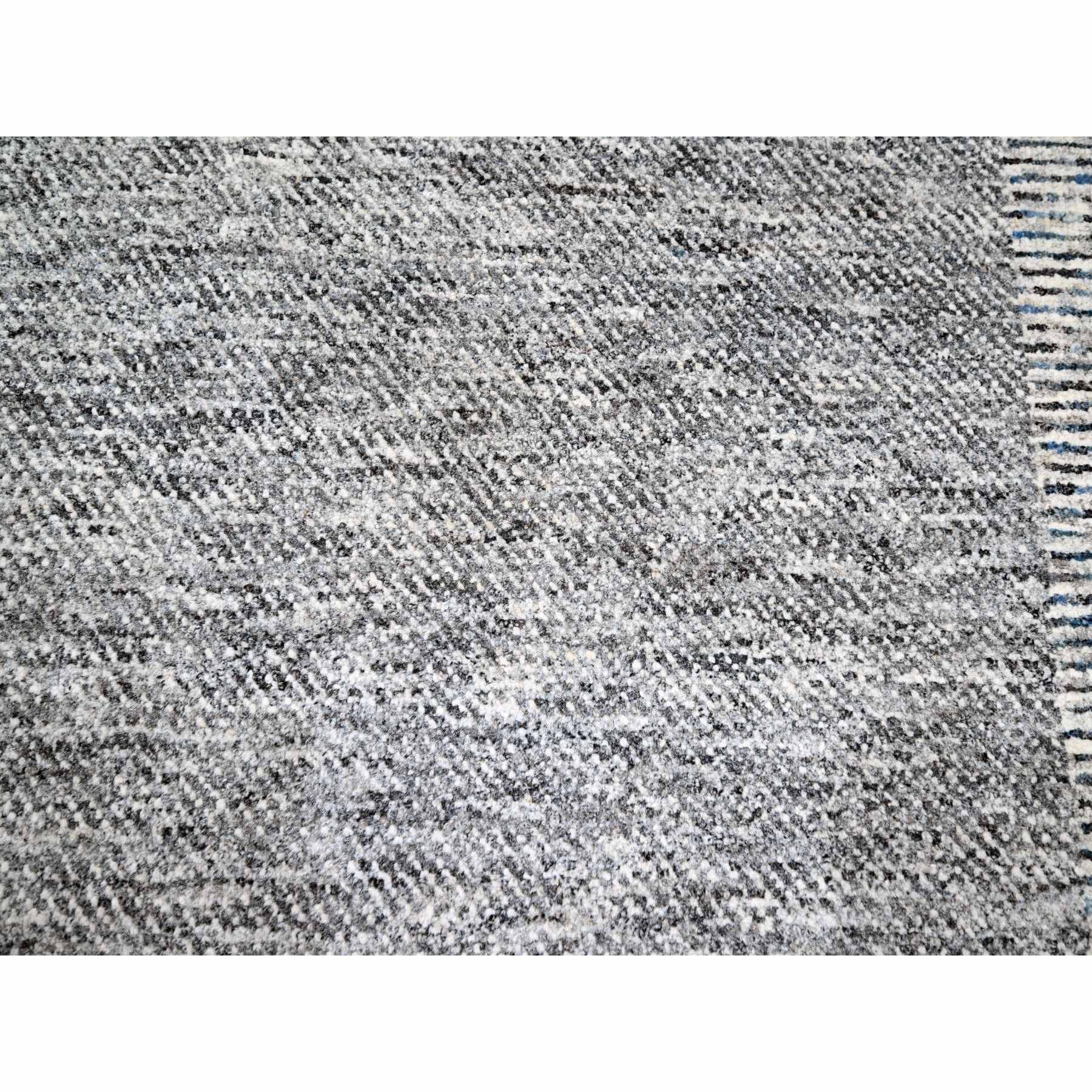 9'x12'1" Barely Blue with Brown, Modern Geometric Opened Up Plaid Design, 100% Wool, Hand Knotted, Thick and Plush, Oriental Rug Sh76152