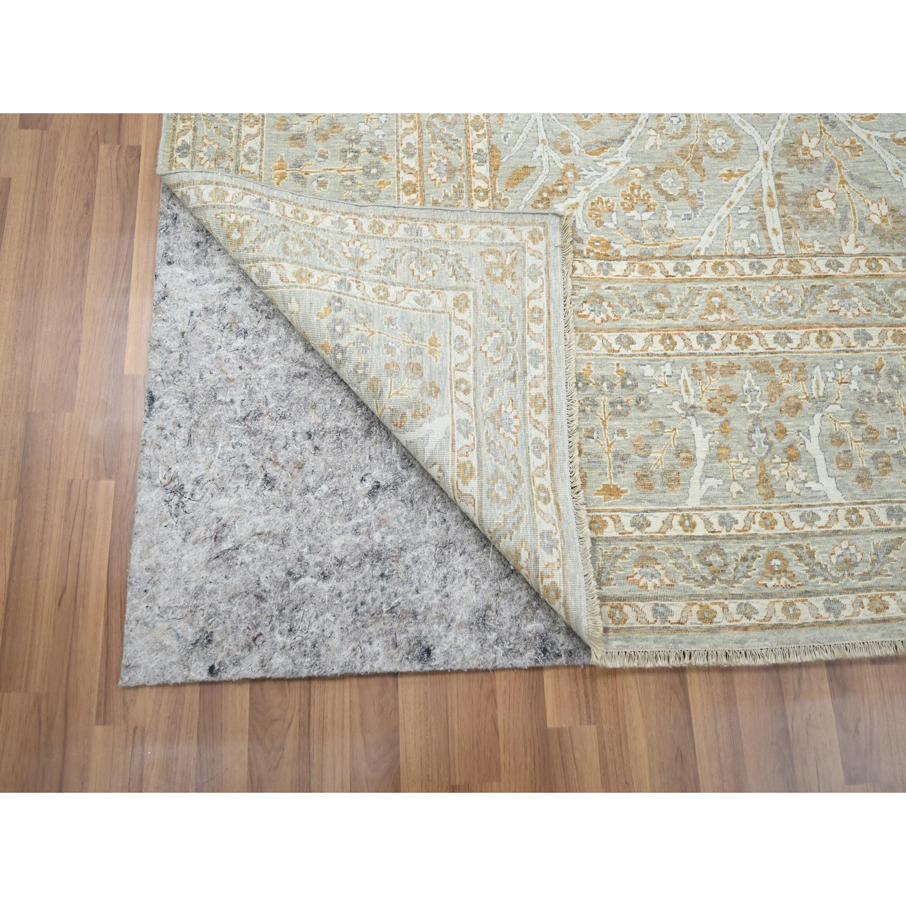 12'x15'1" Pastel Gray, Meditation Tree of Life Design, Tone on Tone, Zero Pile, 100% Wool, Densely Woven, Hand Knotted, 200 KPSI, Oversized, Oriental Rug Sh76159