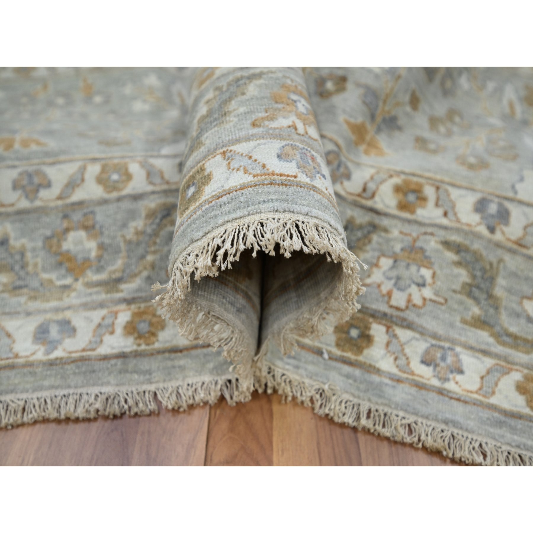 12'x15'1" Pastel Gray, Meditation Tree of Life Design, Tone on Tone, Zero Pile, 100% Wool, Densely Woven, Hand Knotted, 200 KPSI, Oversized, Oriental Rug Sh76159