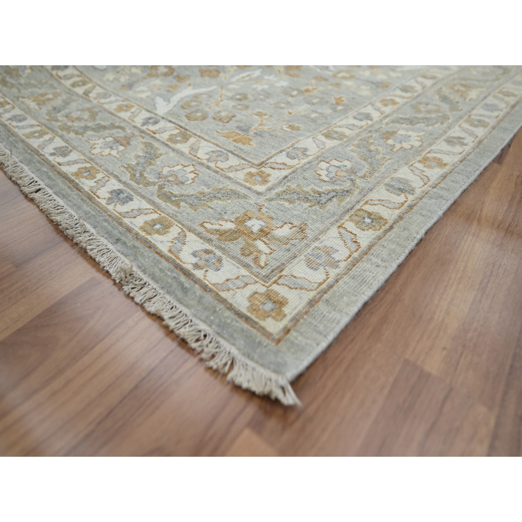 12'x15'1" Pastel Gray, Meditation Tree of Life Design, Tone on Tone, Zero Pile, 100% Wool, Densely Woven, Hand Knotted, 200 KPSI, Oversized, Oriental Rug Sh76159