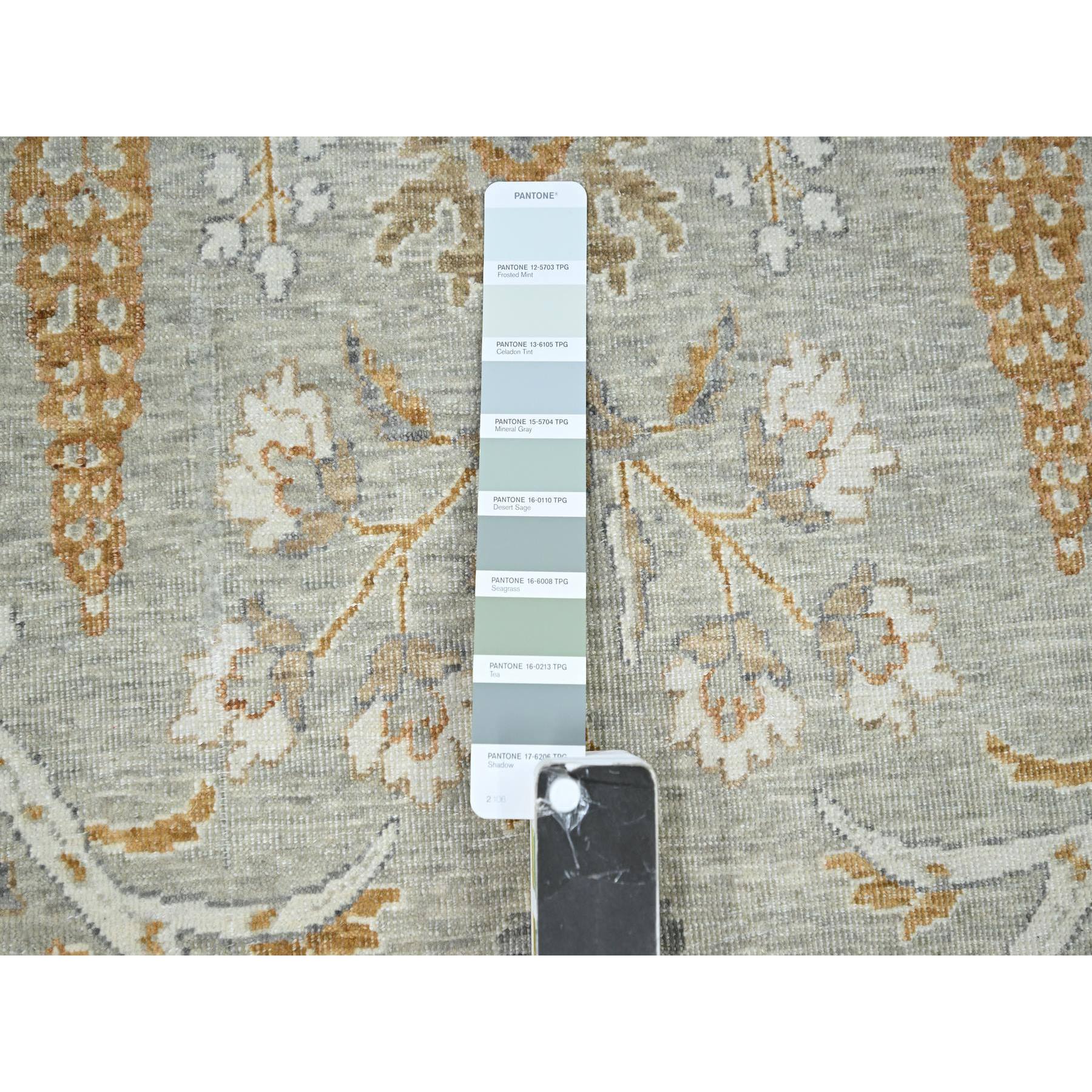12'x15'1" Pastel Gray, Meditation Tree of Life Design, Tone on Tone, Zero Pile, 100% Wool, Densely Woven, Hand Knotted, 200 KPSI, Oversized, Oriental Rug Sh76159