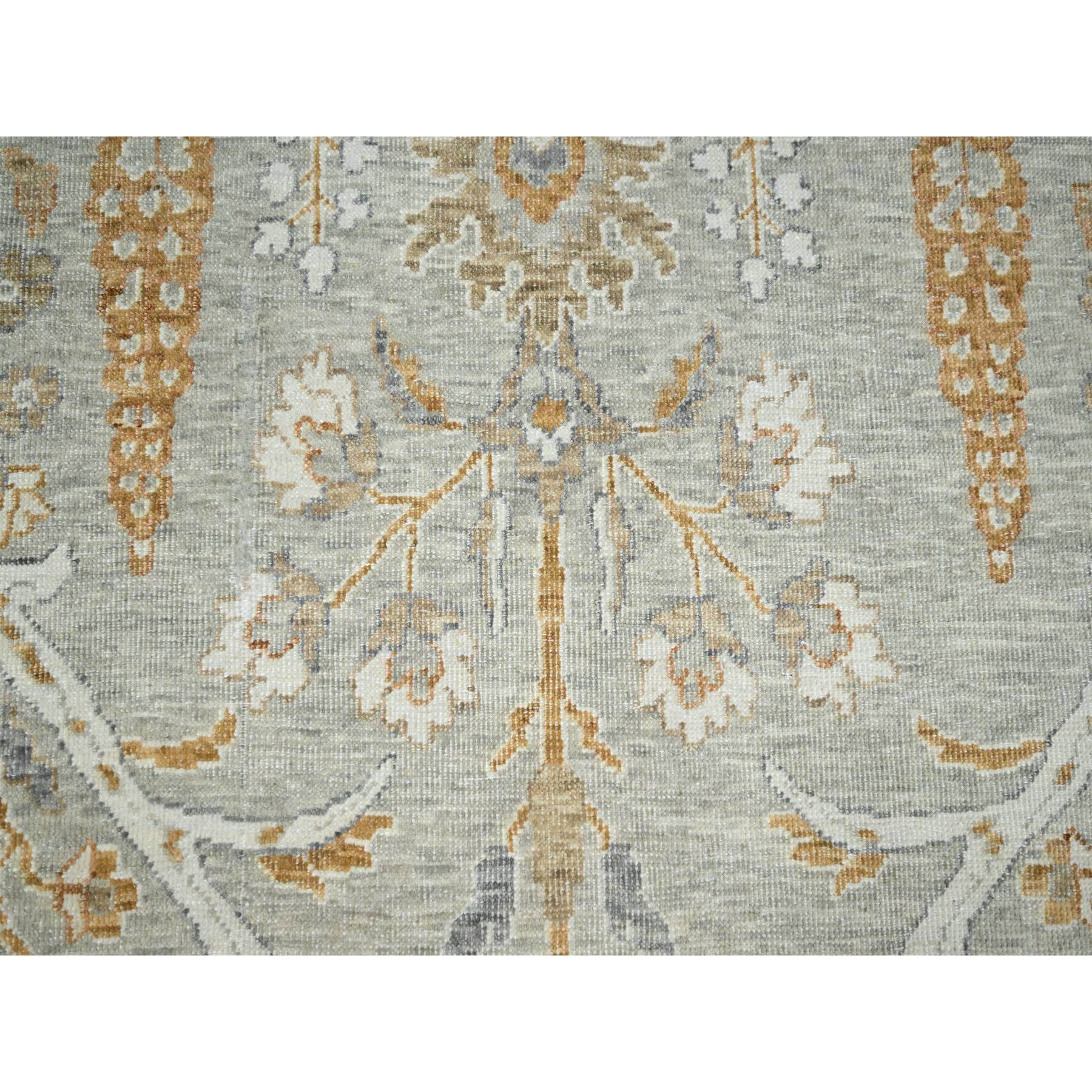 12'x15'1" Pastel Gray, Meditation Tree of Life Design, Tone on Tone, Zero Pile, 100% Wool, Densely Woven, Hand Knotted, 200 KPSI, Oversized, Oriental Rug Sh76159