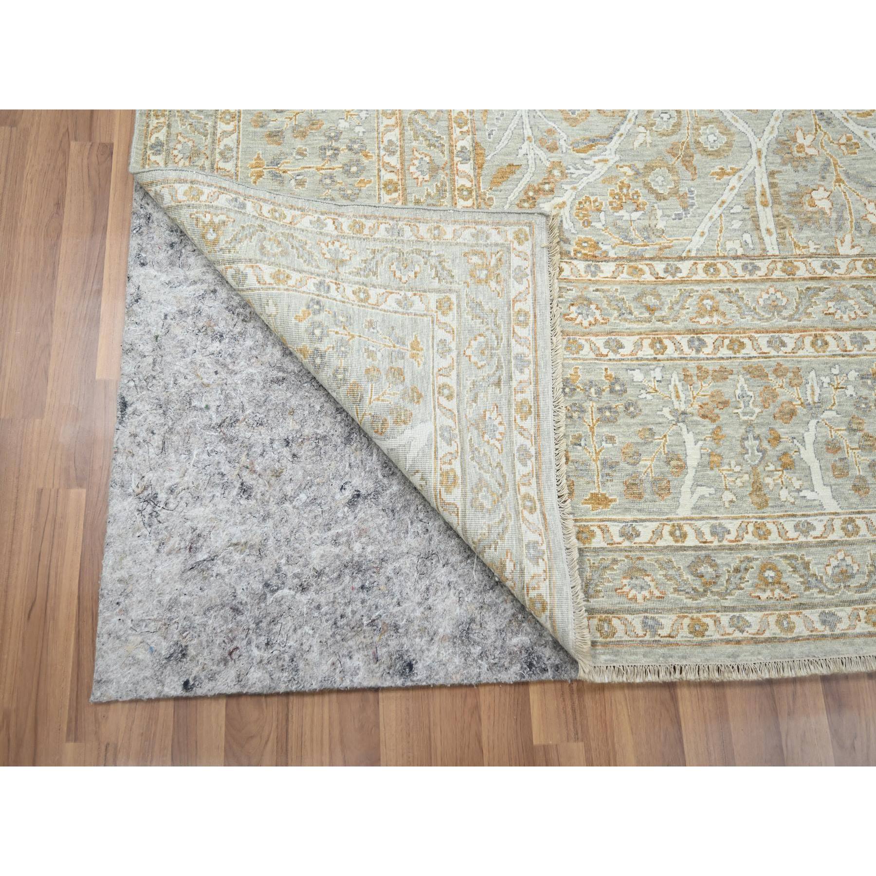9'2"x12' Spanish Gray, 200 KPSI, Meditation Tree of Life Design, Tone on Tone, Zero Pile, 100% Wool, Densely Woven, Hand Knotted, Oriental Rug Sh76160