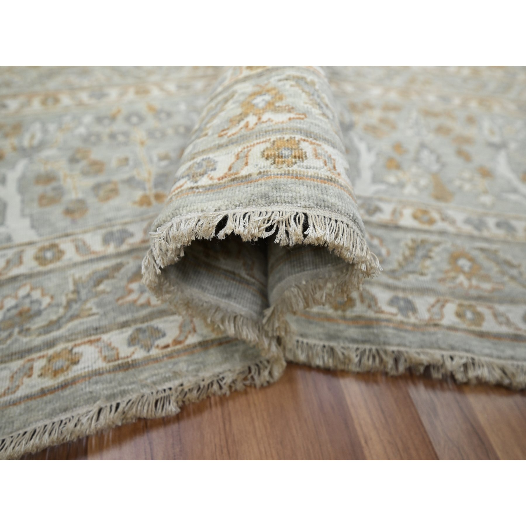 9'2"x12' Spanish Gray, 200 KPSI, Meditation Tree of Life Design, Tone on Tone, Zero Pile, 100% Wool, Densely Woven, Hand Knotted, Oriental Rug Sh76160
