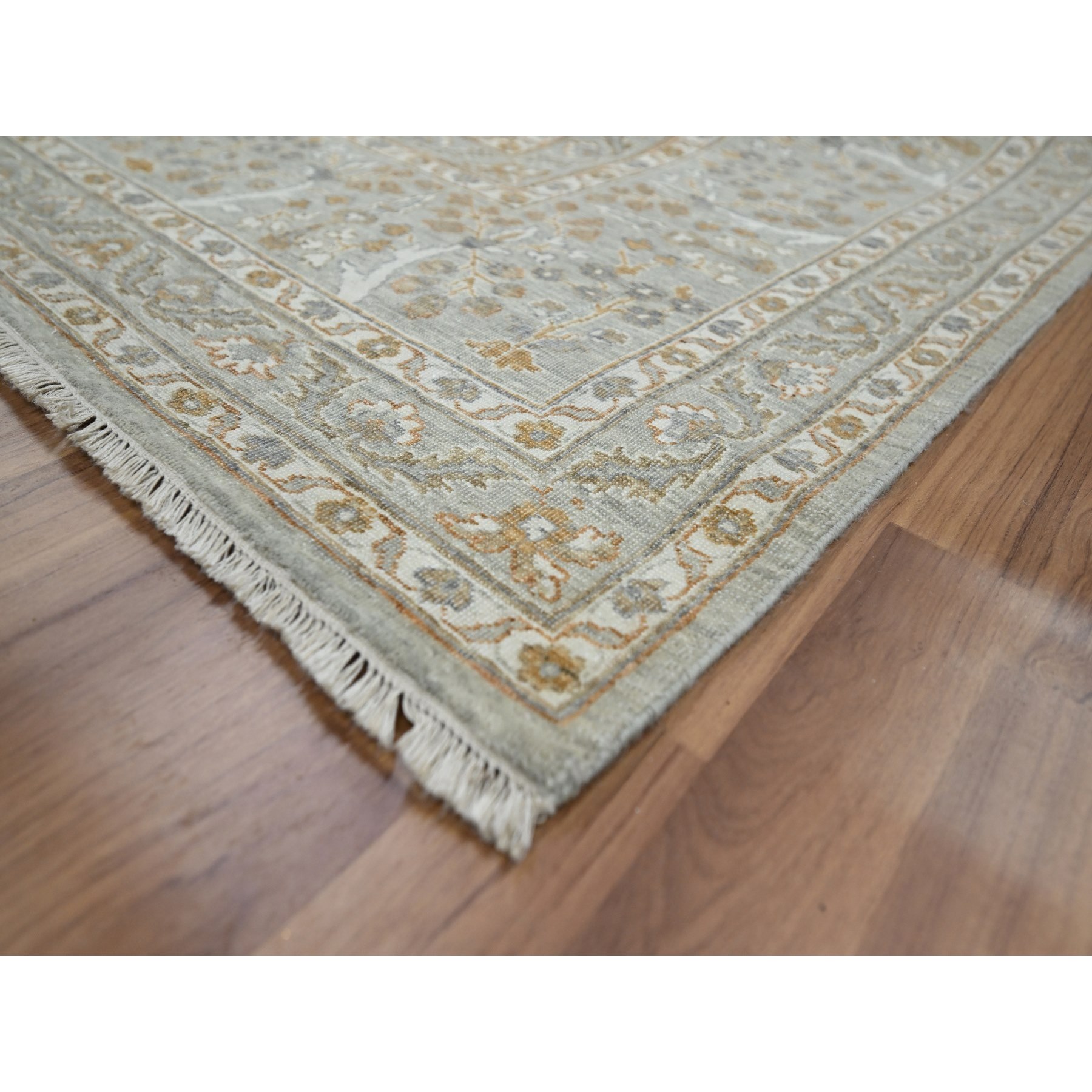 9'2"x12' Spanish Gray, 200 KPSI, Meditation Tree of Life Design, Tone on Tone, Zero Pile, 100% Wool, Densely Woven, Hand Knotted, Oriental Rug Sh76160
