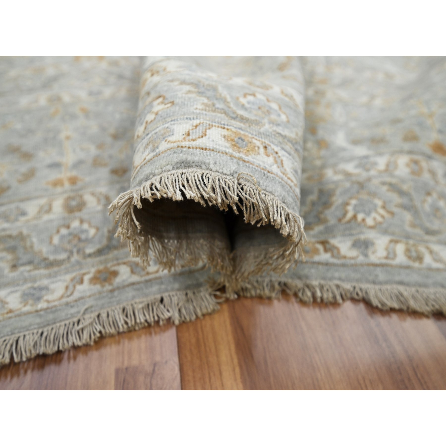 8'1"x10'1" Misty Gray, Hand Knotted, Meditation Tree of Life Design, Tone on Tone, Zero Pile, 100% Wool, Densely Woven, 200 KPSI, Oriental Rug Sh76161