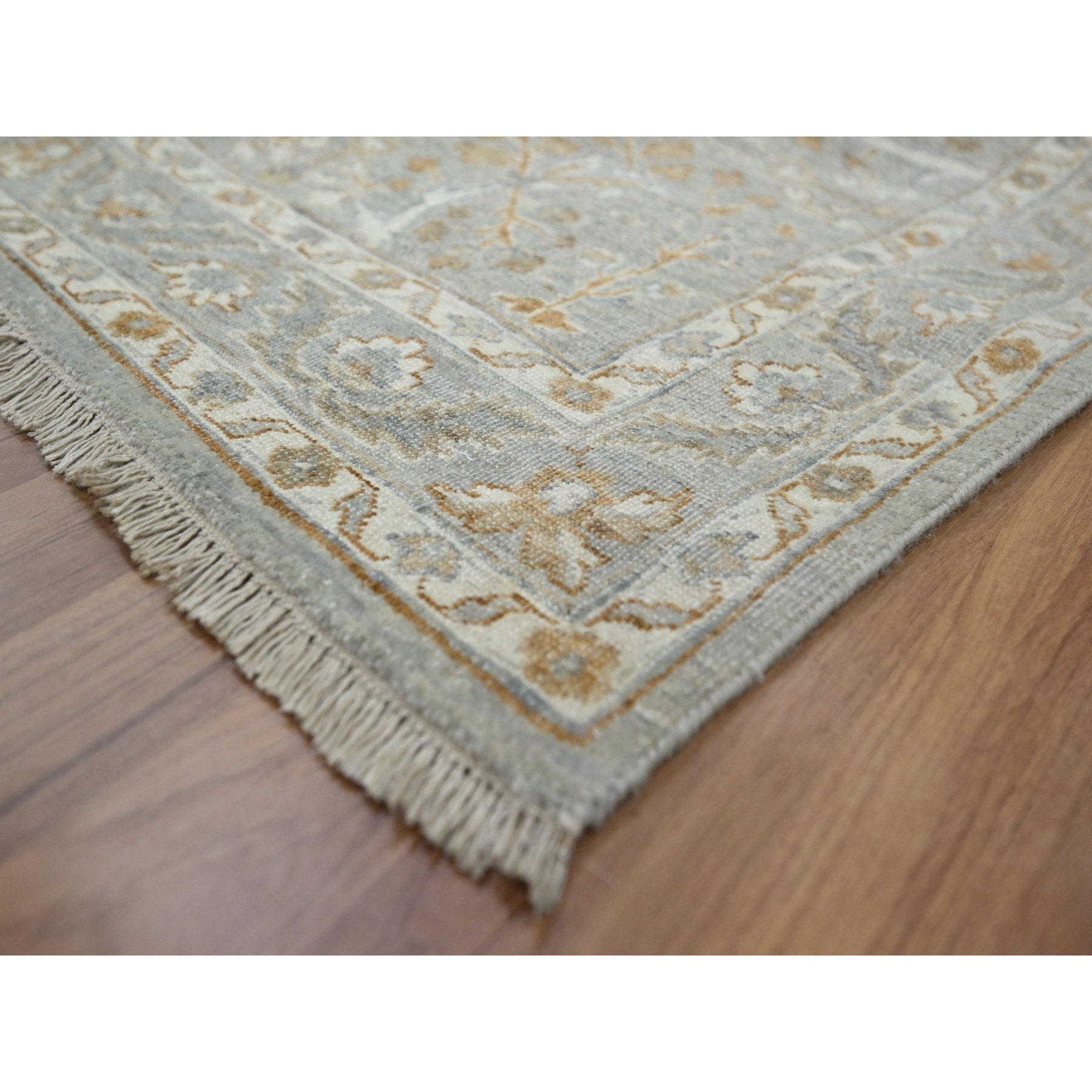 8'1"x10'1" Misty Gray, Hand Knotted, Meditation Tree of Life Design, Tone on Tone, Zero Pile, 100% Wool, Densely Woven, 200 KPSI, Oriental Rug Sh76161