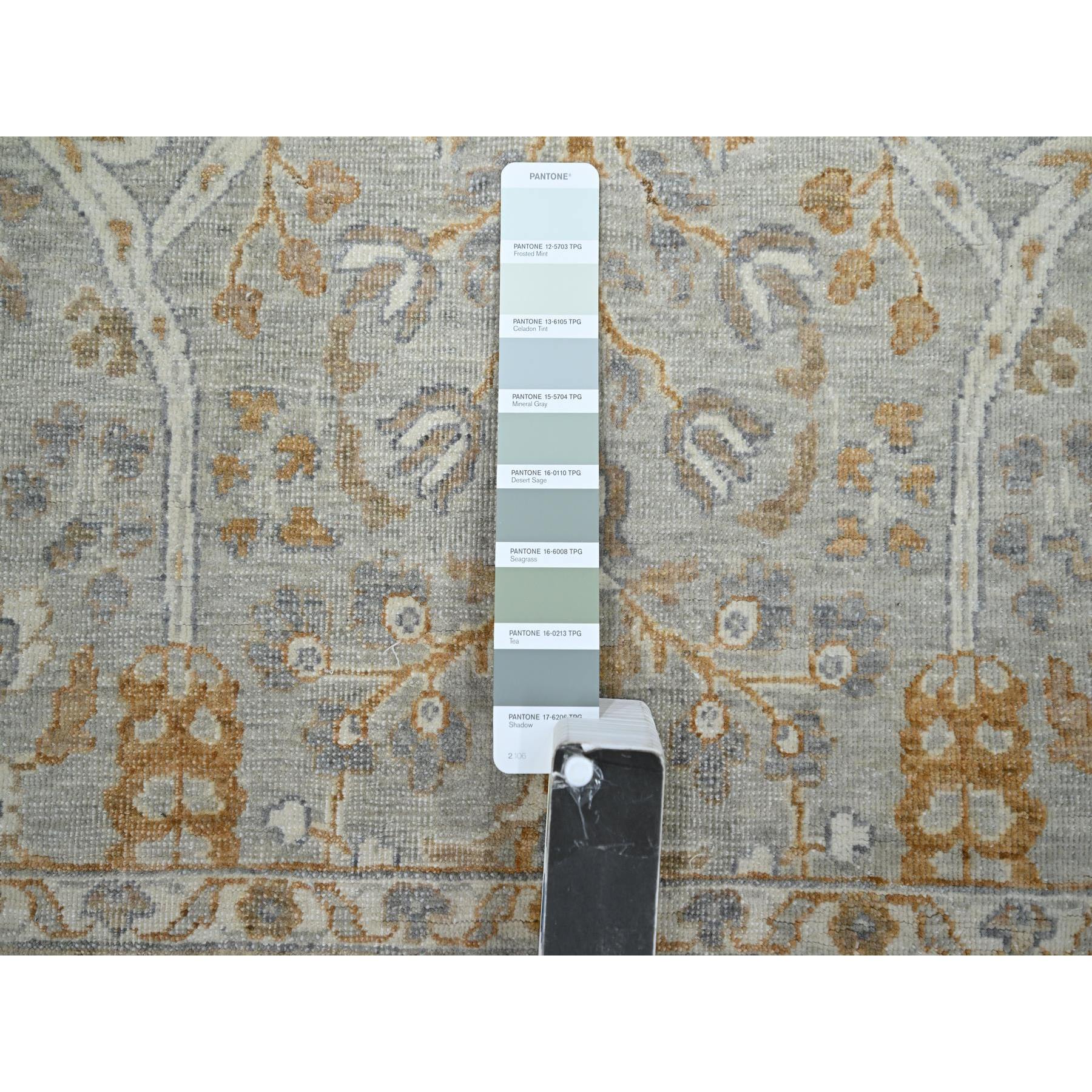 8'1"x10'1" Misty Gray, Hand Knotted, Meditation Tree of Life Design, Tone on Tone, Zero Pile, 100% Wool, Densely Woven, 200 KPSI, Oriental Rug Sh76161