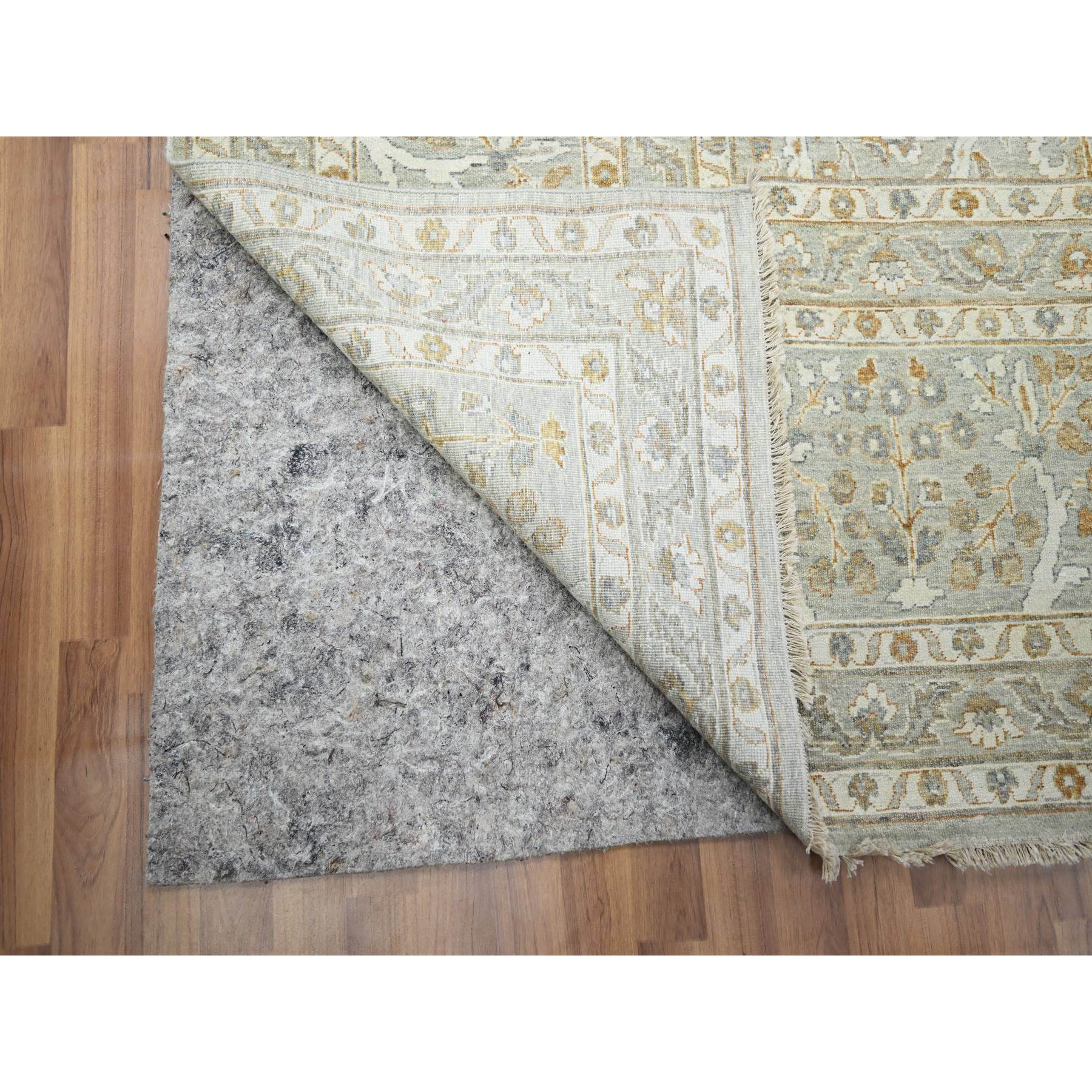 10'x14' Stone Gray, Meditation Tree of Life Design, Tone on Tone, Zero Pile, 100% Wool, Densely Woven, Hand Knotted, 200 KPSI, Oriental Rug Sh76162