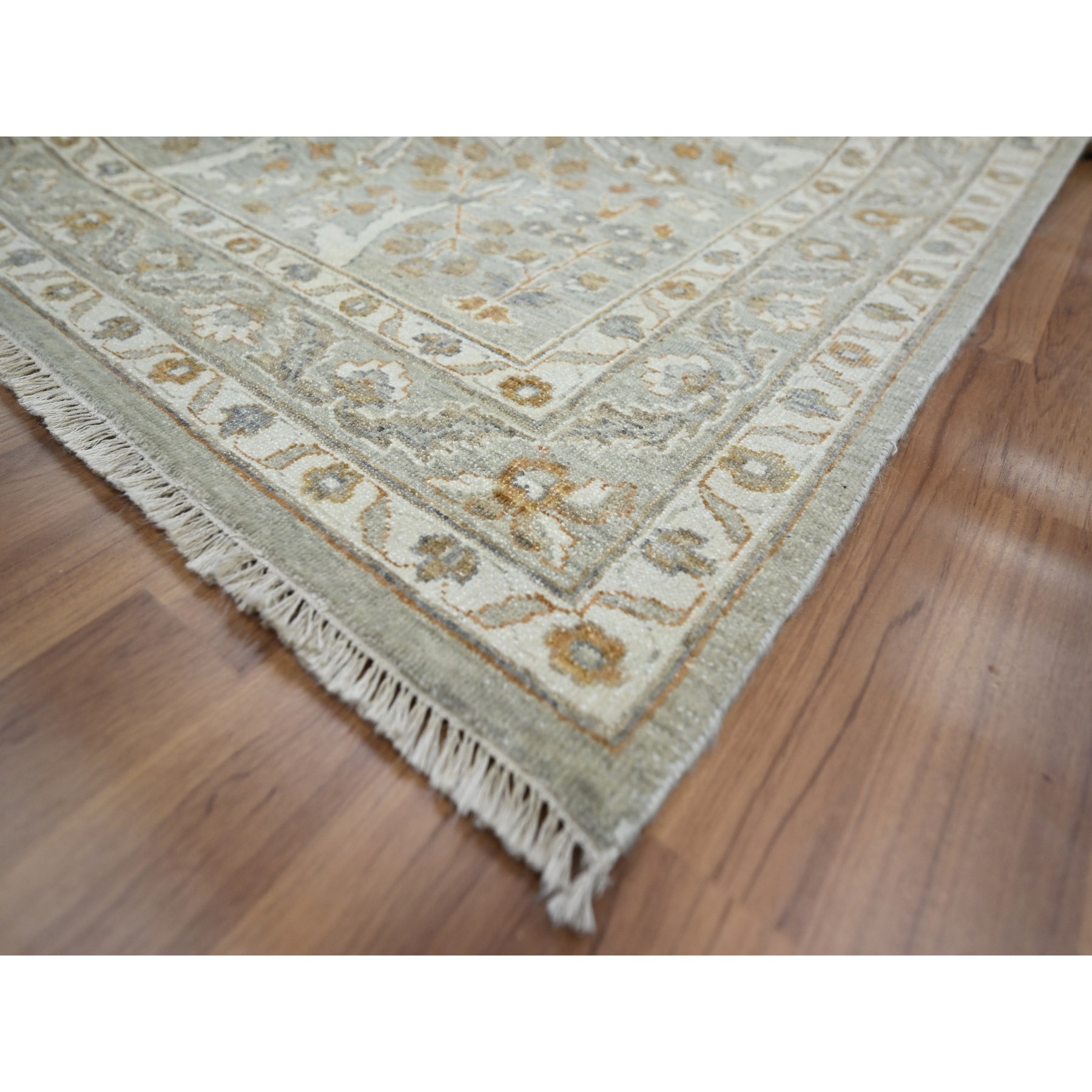10'x14' Stone Gray, Meditation Tree of Life Design, Tone on Tone, Zero Pile, 100% Wool, Densely Woven, Hand Knotted, 200 KPSI, Oriental Rug Sh76162